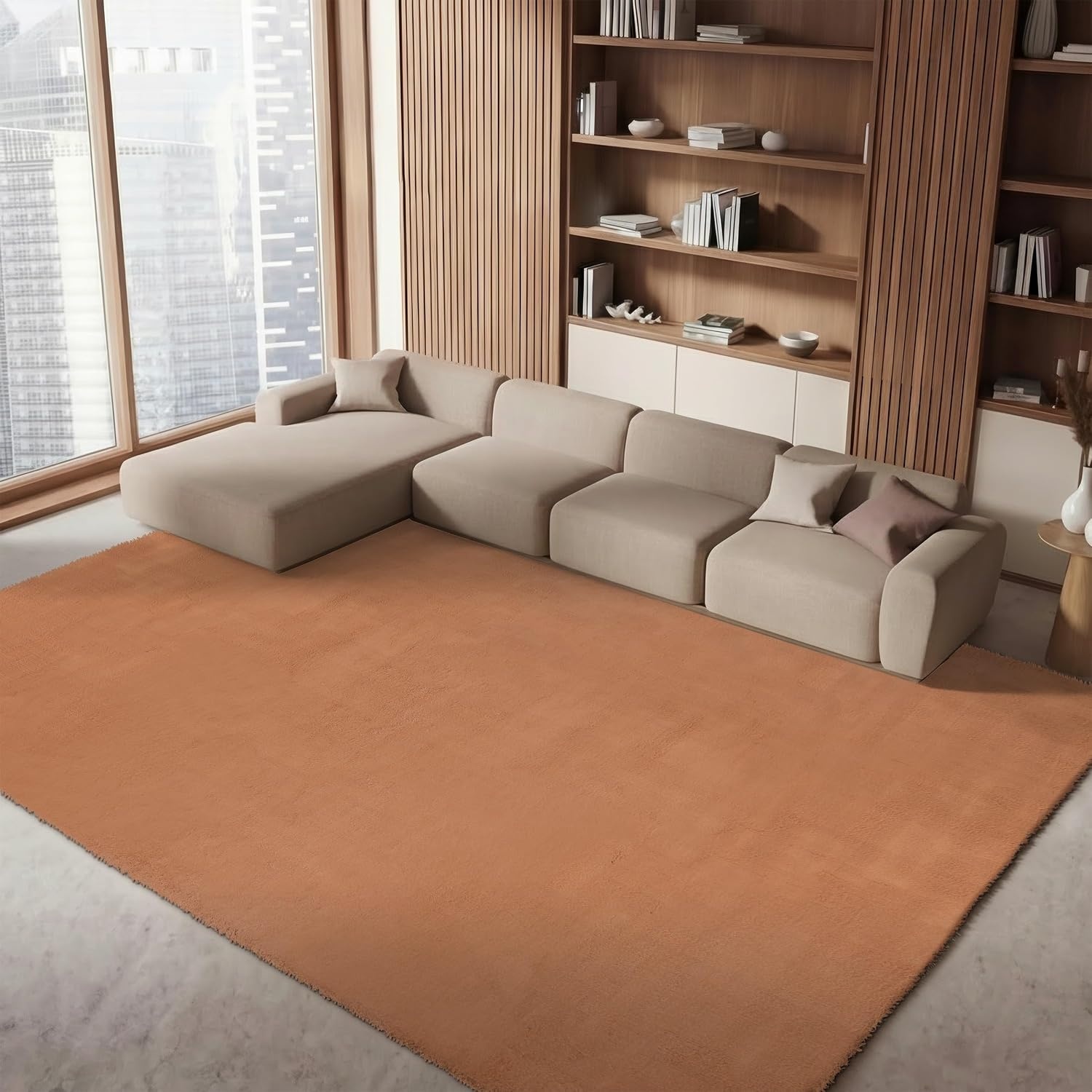 image:imageSAFAVIEH Washable Rug Faux Rabbit Fur Shag Collection 5 x 7 Beige Slip Resistant amp Easy Cleaning Ideal for Living Room Bedroom Kids Playroom Nursery Dining Space FRF500BBrown