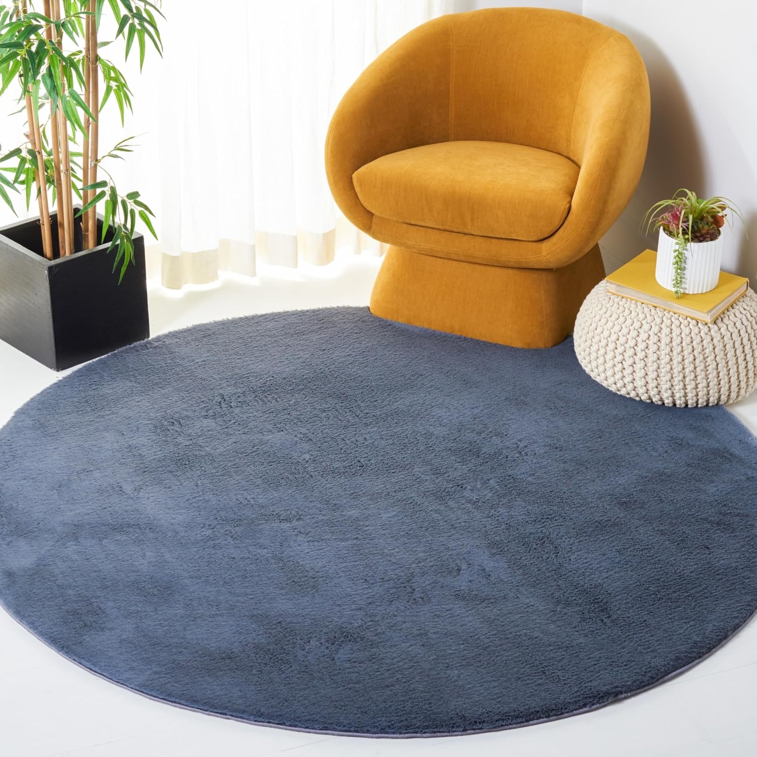 image:imageSAFAVIEH Washable Rug Faux Rabbit Fur Shag Collection 5 x 7 Beige Slip Resistant amp Easy Cleaning Ideal for Living Room Bedroom Kids Playroom Nursery Dining Space FRF500BDark Grey