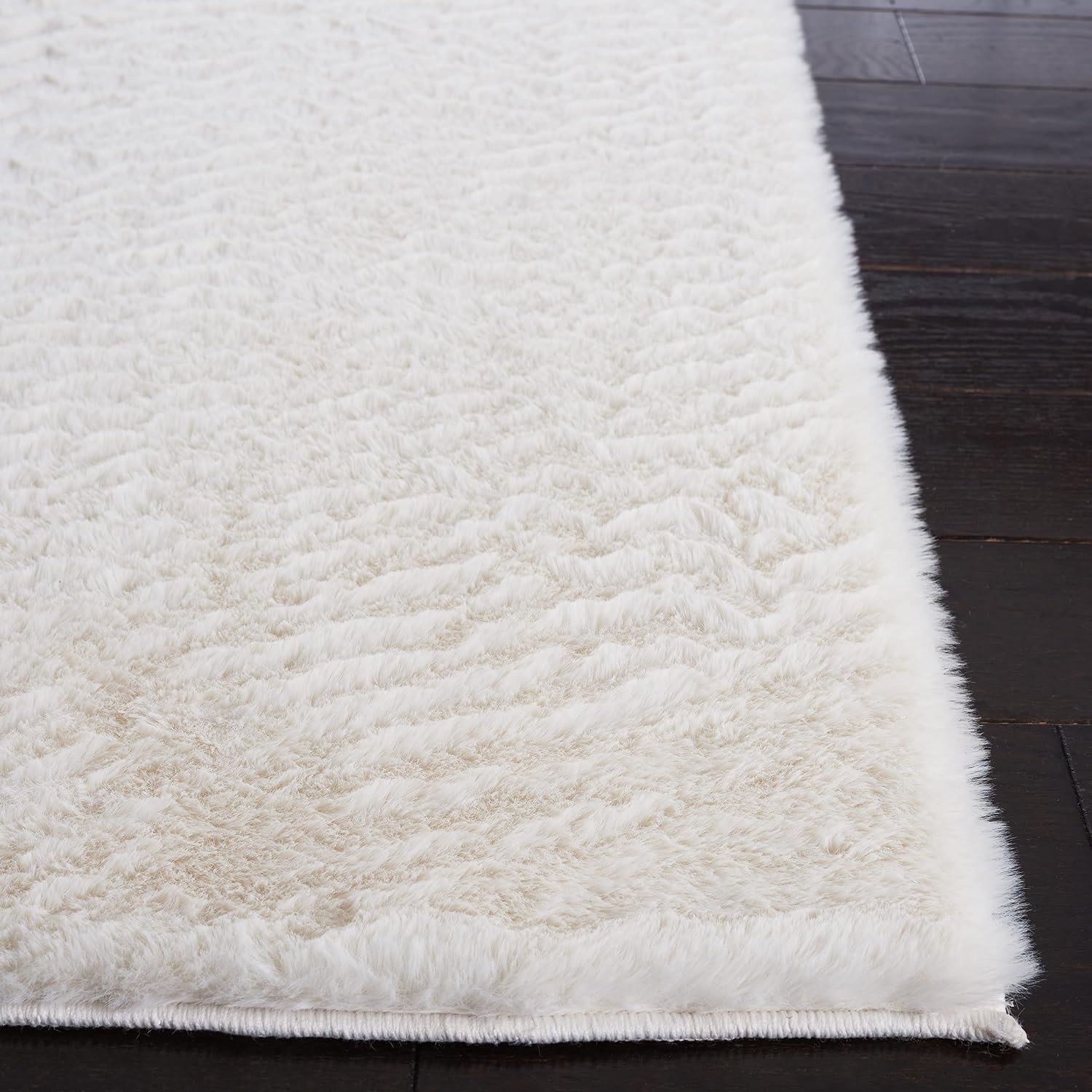 image:imageSAFAVIEH Washable Rug Faux Rabbit Fur Shag Collection 5 x 7 Beige Slip Resistant amp Easy Cleaning Ideal for Living Room Bedroom Kids Playroom Nursery Dining Space FRF500BOff White