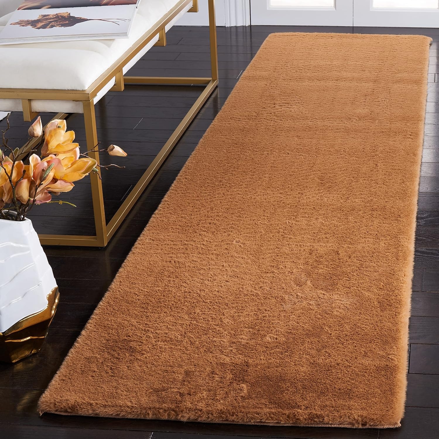 image:imageSAFAVIEH Washable Rug Faux Rabbit Fur Shag Collection 5 x 7 Beige Slip Resistant amp Easy Cleaning Ideal for Living Room Bedroom Kids Playroom Nursery Dining Space FRF500BBrown