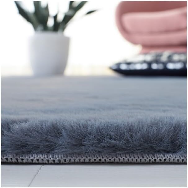image:imageSAFAVIEH Washable Rug Faux Rabbit Fur Shag Collection 5 x 7 Beige Slip Resistant amp Easy Cleaning Ideal for Living Room Bedroom Kids Playroom Nursery Dining Space FRF500BDark Grey