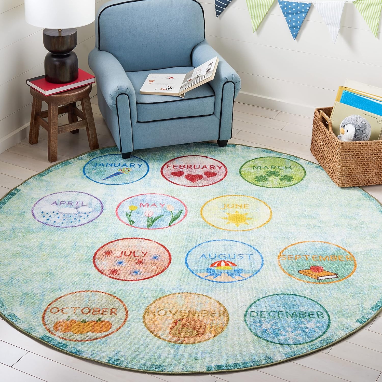 image:imageSAFAVIEH Washable Rug Kids Playhouse Collection 33 x 53 Green amp Blue Slip Resistant amp Easy to Clean Ideal for Kids Room Playroom Nursery Boys amp Girls Room KPH256YGreenBlue