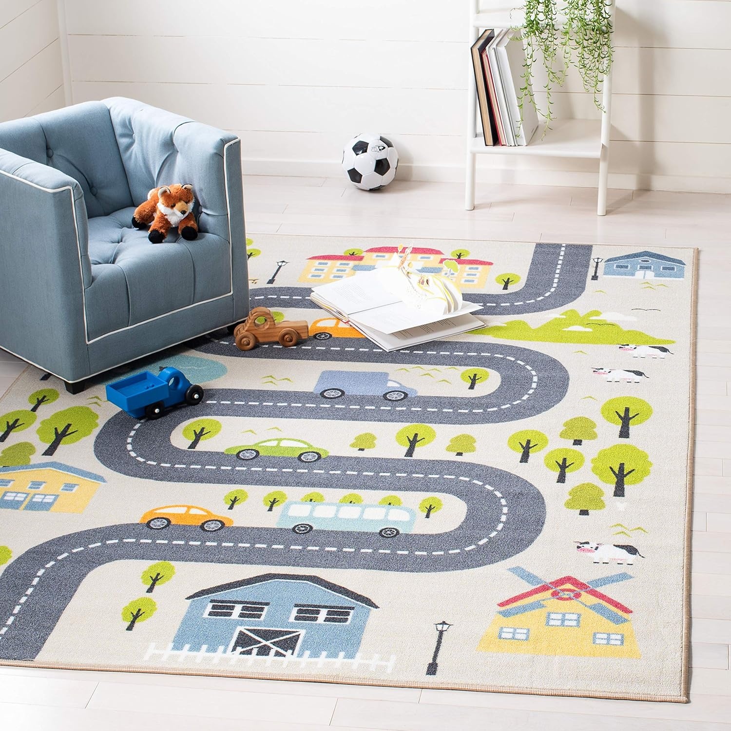 image:imageSAFAVIEH Washable Rug Kids Playhouse Collection 55 x 77 Beige amp Green Slip Resistant amp Easy to Clean Ideal for Kids Room Playroom Nursery Boys amp Girls Room KPH227ABeigeGreen