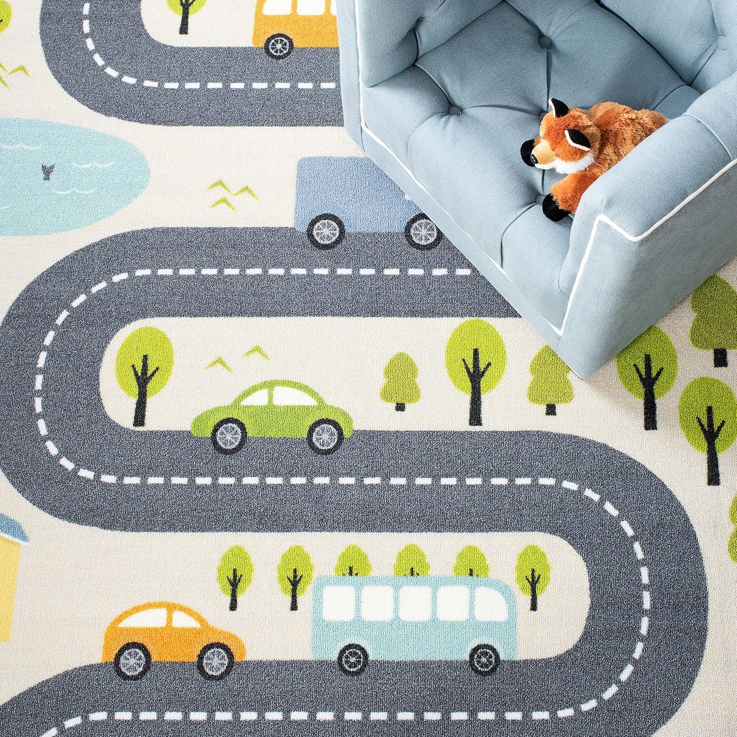 image:imageSAFAVIEH Washable Rug Kids Playhouse Collection 55 x 77 Beige amp Green Slip Resistant amp Easy to Clean Ideal for Kids Room Playroom Nursery Boys amp Girls Room KPH227ABeigeGreen