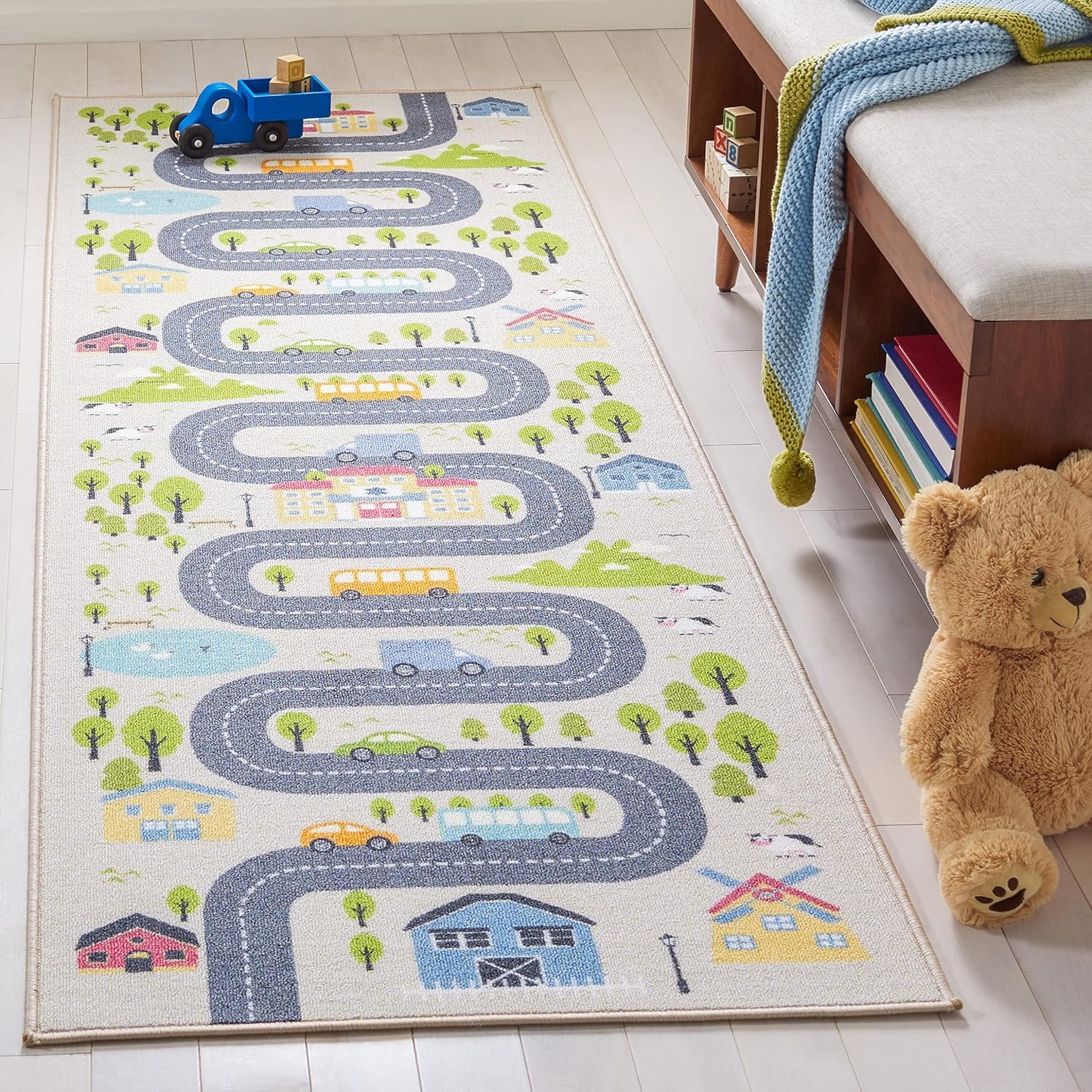 image:imageSAFAVIEH Washable Rug Kids Playhouse Collection 55 x 77 Beige amp Green Slip Resistant amp Easy to Clean Ideal for Kids Room Playroom Nursery Boys amp Girls Room KPH227ABeigeGreen