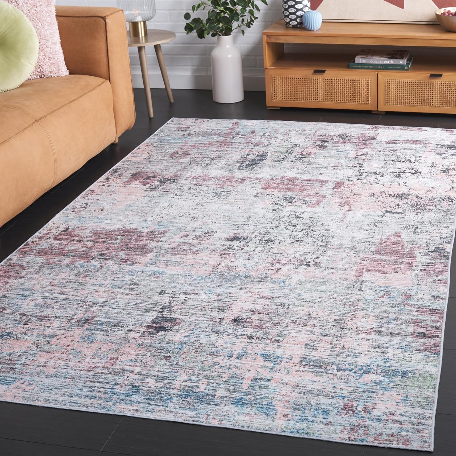 image:imageSAFAVIEH Washable Rug Malibu Collection 5 x 8 Beige amp Blue Slip Resistant amp Easy Cleaning Ideal for Living Room Bedroom Home Office Nursery Kids Playroom Dining Space MBU944BPlumGreen