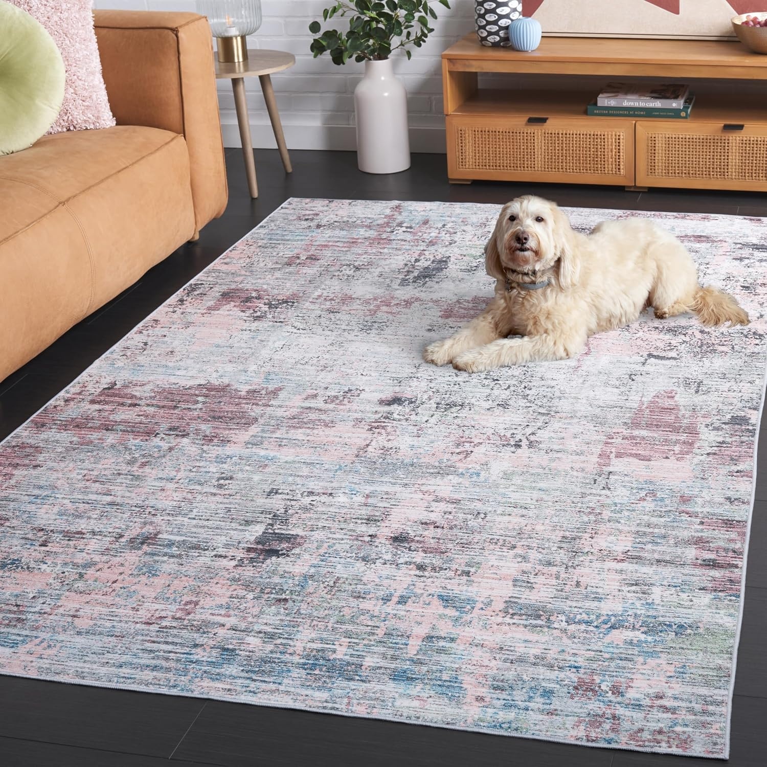 image:imageSAFAVIEH Washable Rug Malibu Collection 5 x 8 Beige amp Blue Slip Resistant amp Easy Cleaning Ideal for Living Room Bedroom Home Office Nursery Kids Playroom Dining Space MBU944BPlumGreen
