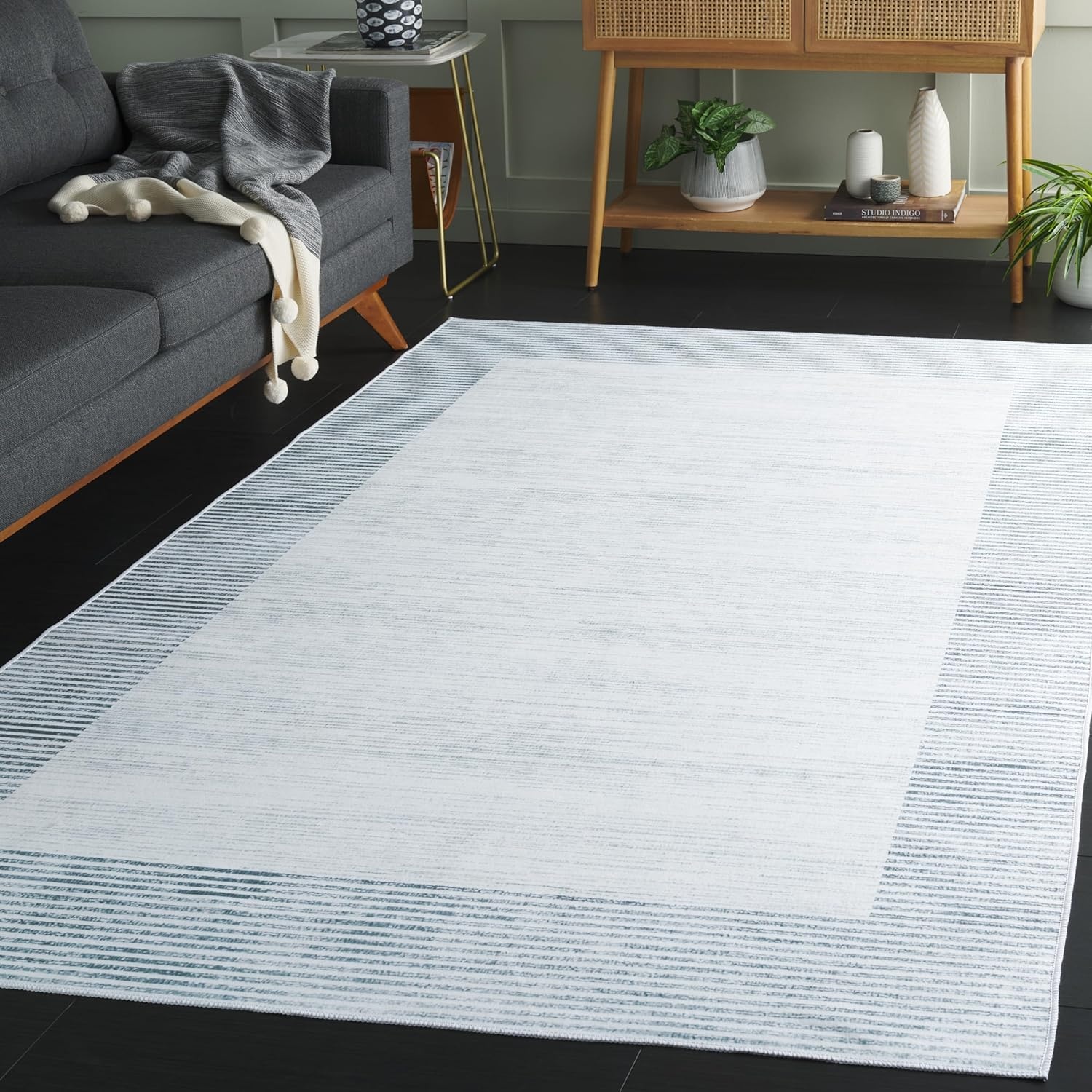 image:imageSAFAVIEH Washable Rug Malibu Collection 5 x 8 Ivory amp Grey Slip Resistant amp Easy Cleaning Ideal for Living Room Bedroom Home Office Nursery Kids Playroom Dining Space MBU823AIvoryGrey