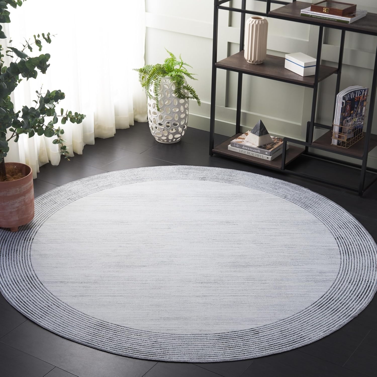 image:imageSAFAVIEH Washable Rug Malibu Collection 5 x 8 Ivory amp Grey Slip Resistant amp Easy Cleaning Ideal for Living Room Bedroom Home Office Nursery Kids Playroom Dining Space MBU823AIvoryGrey