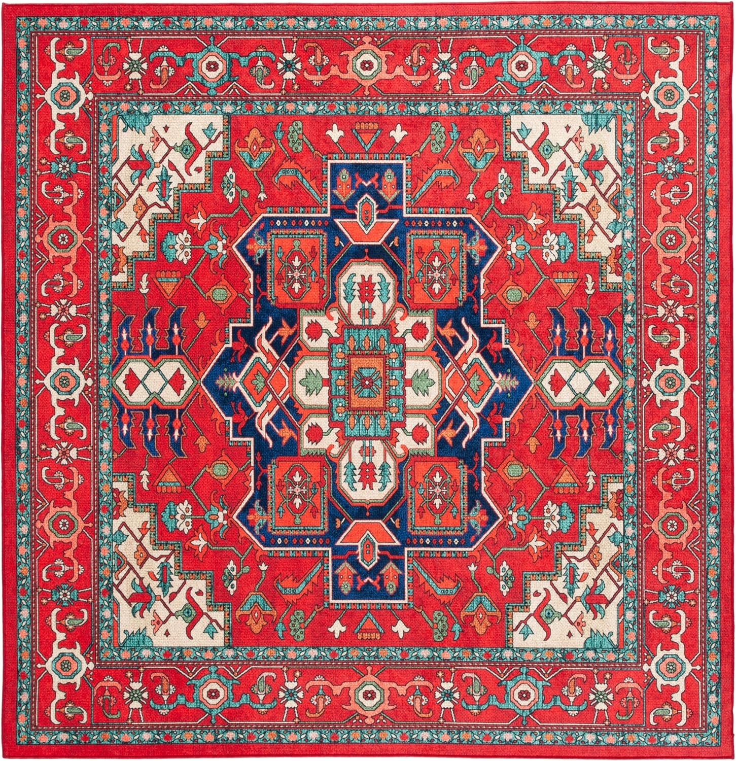 image:imageSAFAVIEH Washable Rug Orlando Collection 5 x 76 Red amp Beige NonShedding amp Easy to Clean Ideal for Living Room Bedroom Dining Space ORL758QRedBeige
