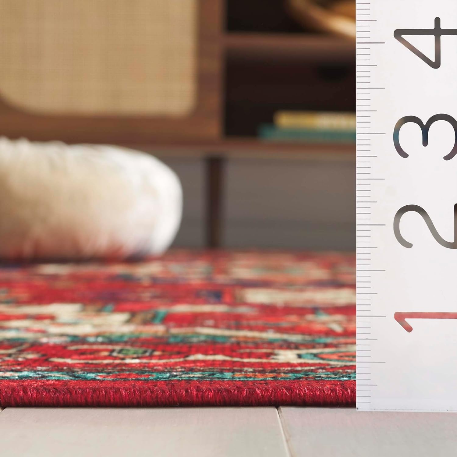image:imageSAFAVIEH Washable Rug Orlando Collection 5 x 76 Red amp Beige NonShedding amp Easy to Clean Ideal for Living Room Bedroom Dining Space ORL758QRedBeige
