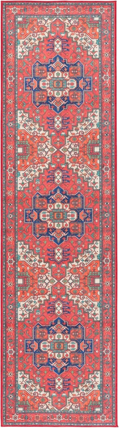 image:imageSAFAVIEH Washable Rug Orlando Collection 5 x 76 Red amp Beige NonShedding amp Easy to Clean Ideal for Living Room Bedroom Dining Space ORL758QRedBeige