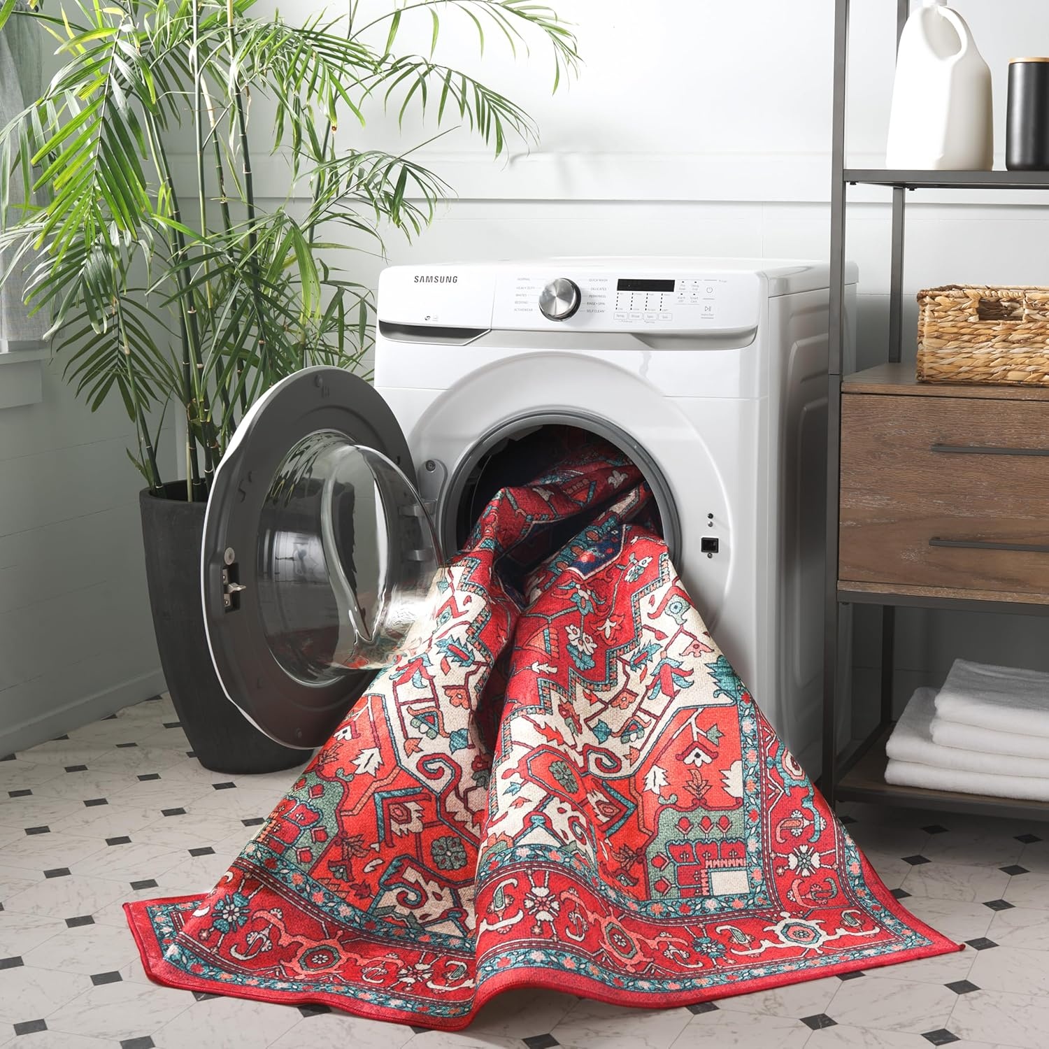 image:imageSAFAVIEH Washable Rug Orlando Collection 5 x 76 Red amp Beige NonShedding amp Easy to Clean Ideal for Living Room Bedroom Dining Space ORL758QRedBeige