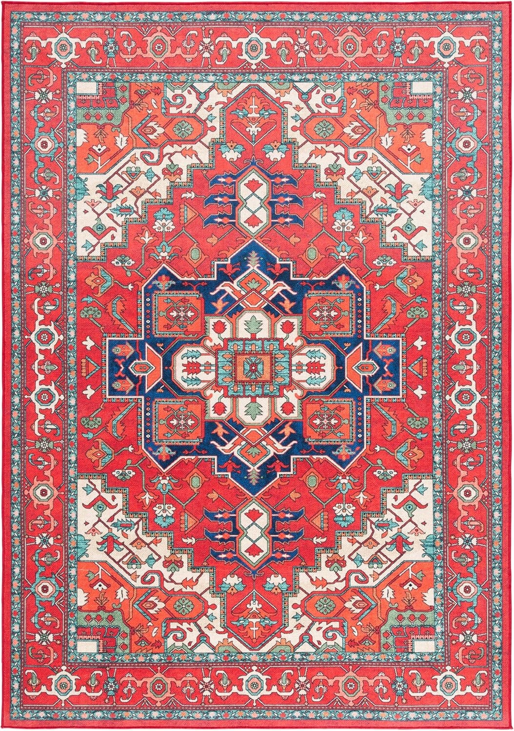 image:imageSAFAVIEH Washable Rug Orlando Collection 5 x 76 Red amp Beige NonShedding amp Easy to Clean Ideal for Living Room Bedroom Dining Space ORL758QRedBeige