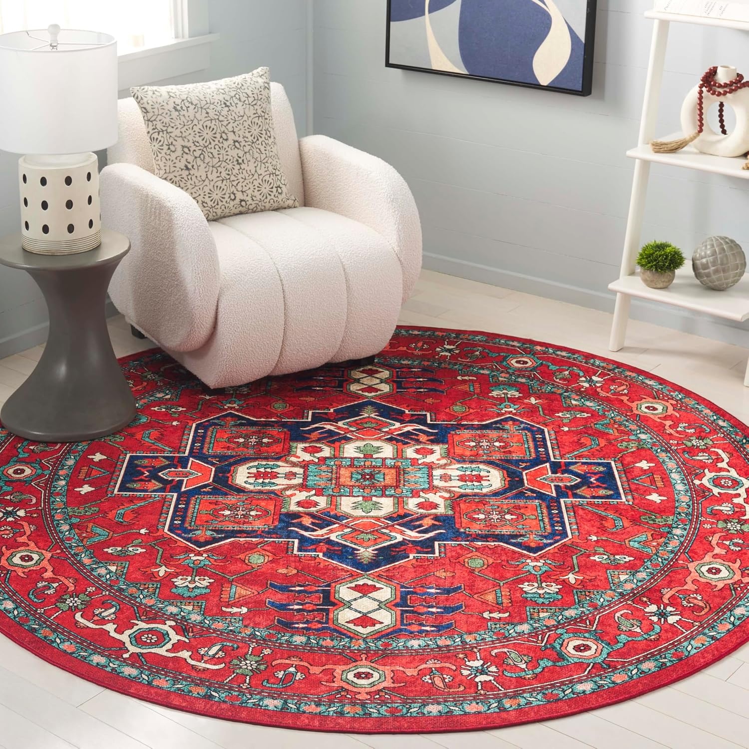 image:imageSAFAVIEH Washable Rug Orlando Collection 5 x 76 Red amp Beige NonShedding amp Easy to Clean Ideal for Living Room Bedroom Dining Space ORL758QRedBeige
