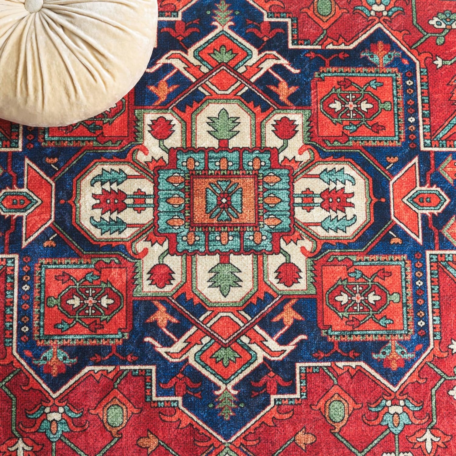 image:imageSAFAVIEH Washable Rug Orlando Collection 5 x 76 Red amp Beige NonShedding amp Easy to Clean Ideal for Living Room Bedroom Dining Space ORL758QRedBeige