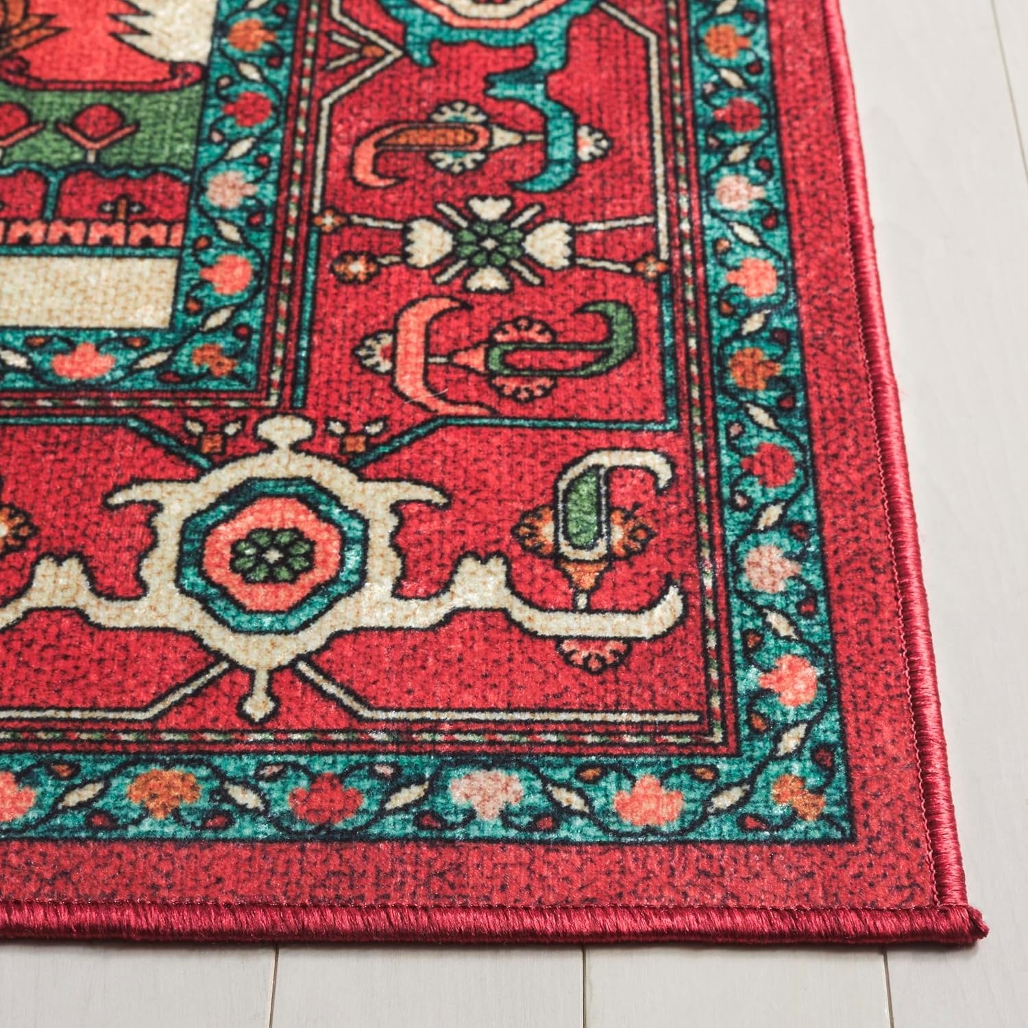image:imageSAFAVIEH Washable Rug Orlando Collection 5 x 76 Red amp Beige NonShedding amp Easy to Clean Ideal for Living Room Bedroom Dining Space ORL758QRedBeige