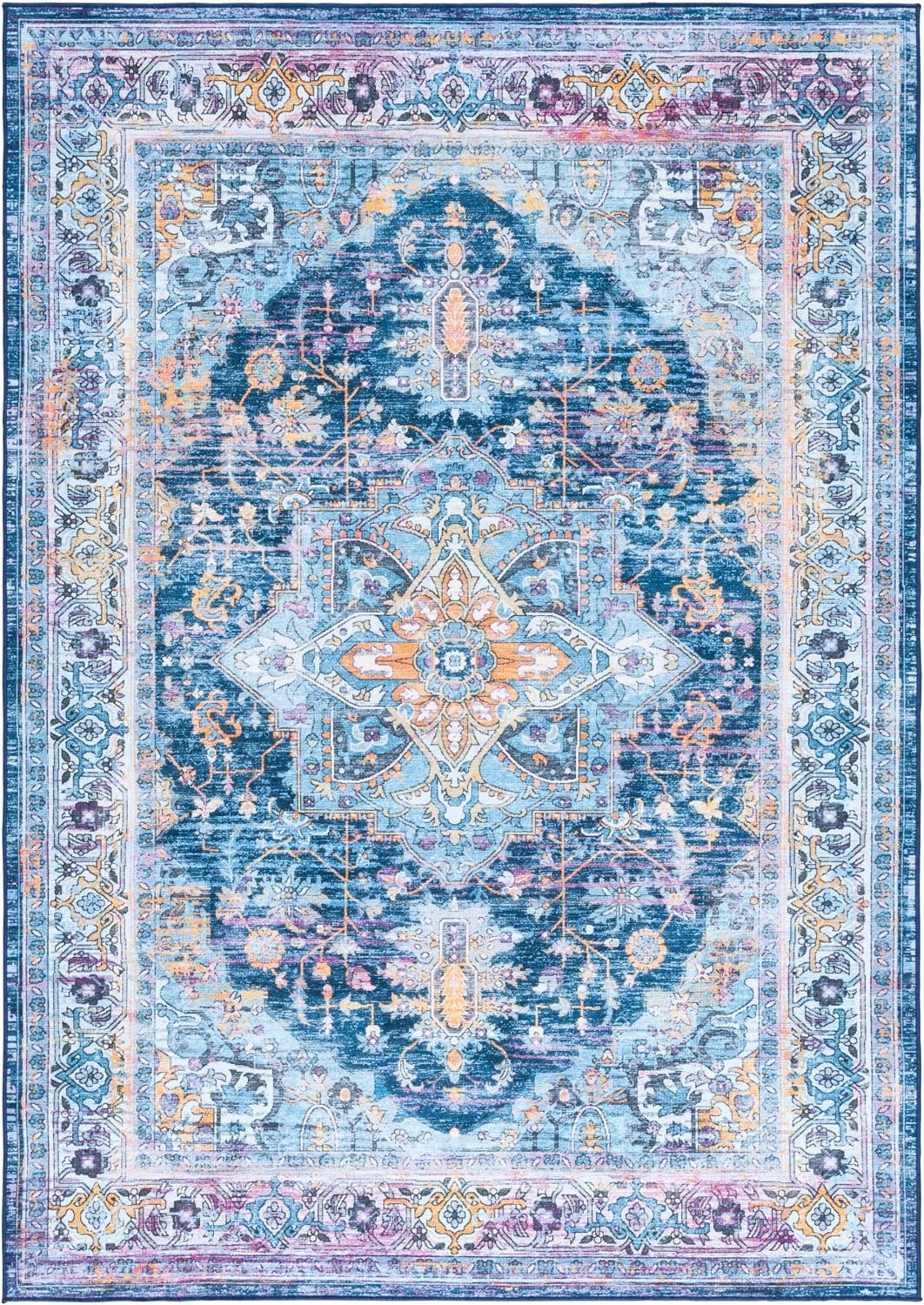 image:imageSAFAVIEH Washable Rug Orlando Collection 8 x 10 Light Blue amp Navy NonShedding amp Easy to Clean Ideal for Living Room Bedroom Dining Space ORL756KLight BlueNavy