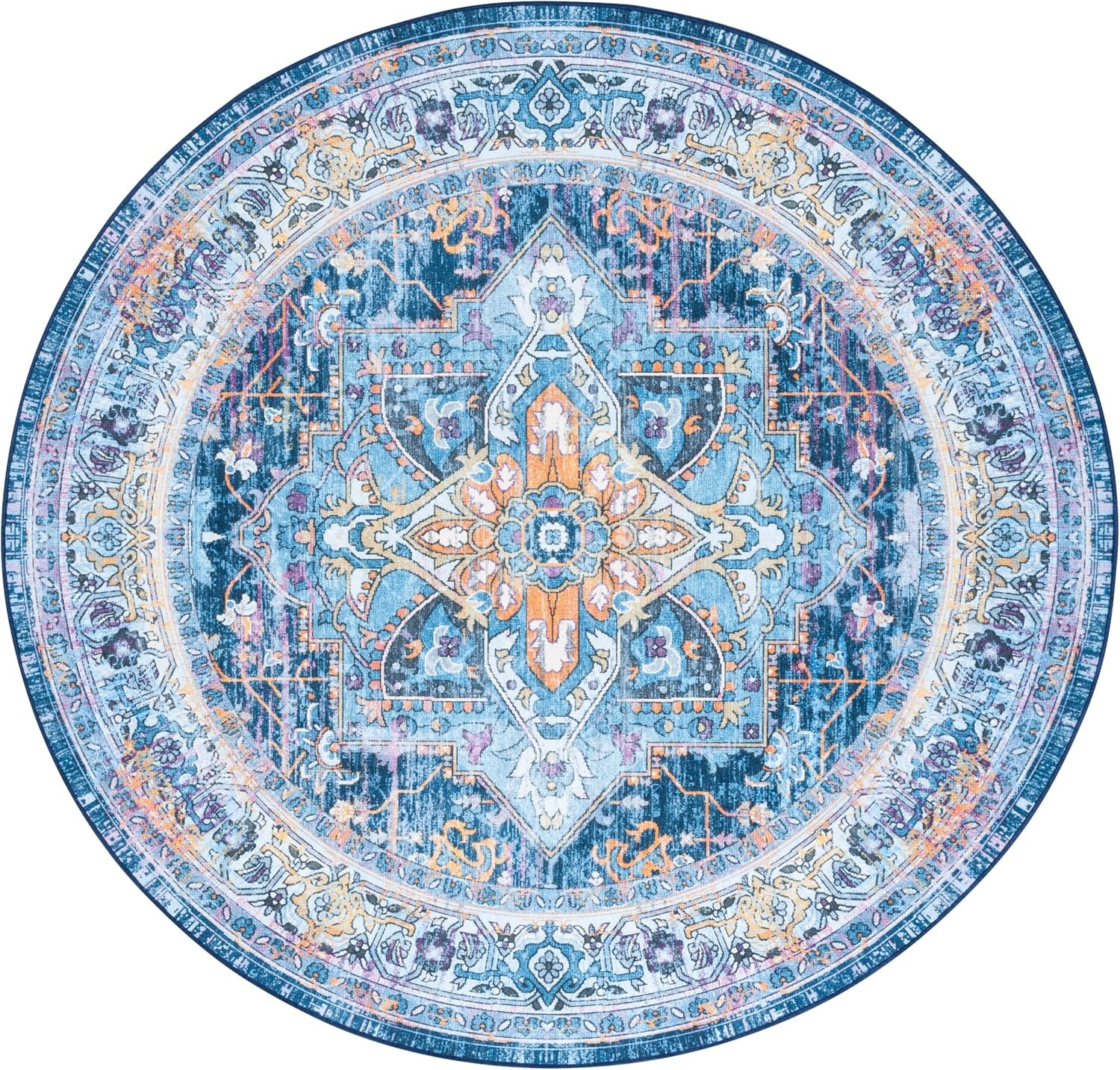 image:imageSAFAVIEH Washable Rug Orlando Collection 8 x 10 Light Blue amp Navy NonShedding amp Easy to Clean Ideal for Living Room Bedroom Dining Space ORL756KLight BlueNavy