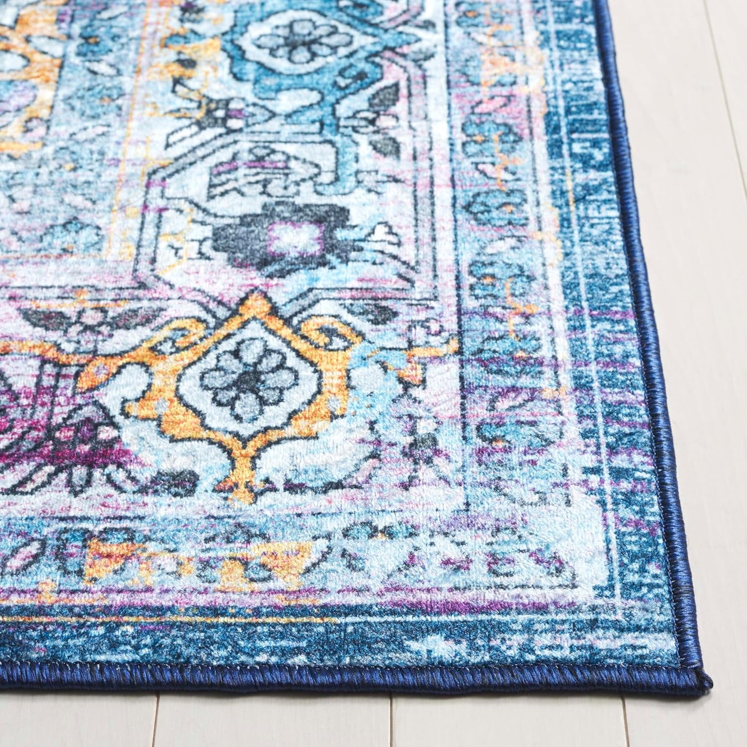 image:imageSAFAVIEH Washable Rug Orlando Collection 8 x 10 Light Blue amp Navy NonShedding amp Easy to Clean Ideal for Living Room Bedroom Dining Space ORL756KLight BlueNavy