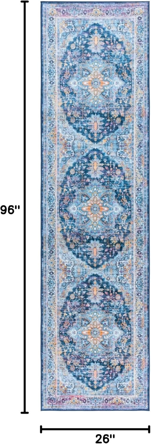 image:imageSAFAVIEH Washable Rug Orlando Collection 8 x 10 Light Blue amp Navy NonShedding amp Easy to Clean Ideal for Living Room Bedroom Dining Space ORL756KLight BlueNavy