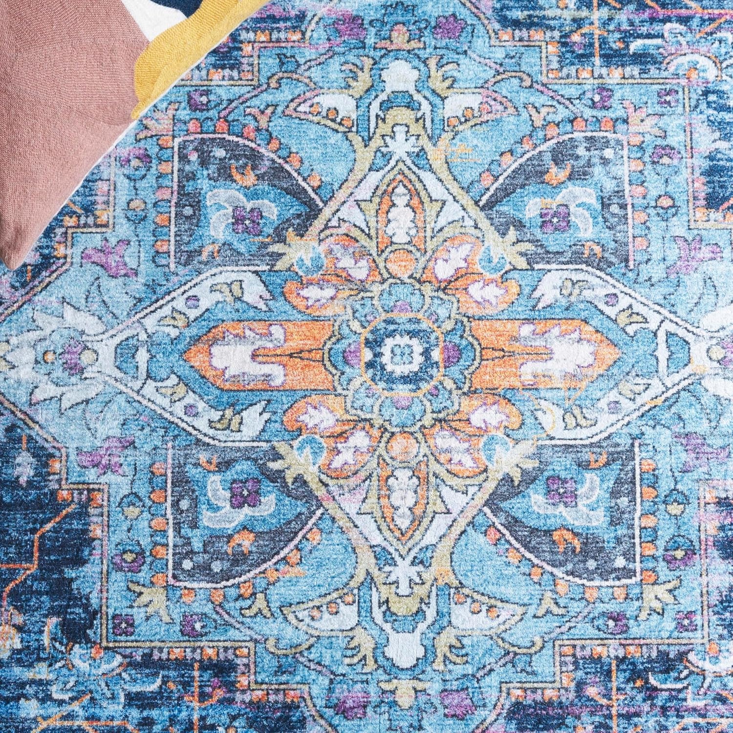 image:imageSAFAVIEH Washable Rug Orlando Collection 8 x 10 Light Blue amp Navy NonShedding amp Easy to Clean Ideal for Living Room Bedroom Dining Space ORL756KLight BlueNavy