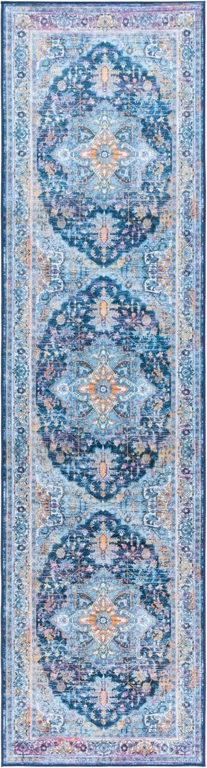 image:imageSAFAVIEH Washable Rug Orlando Collection 8 x 10 Light Blue amp Navy NonShedding amp Easy to Clean Ideal for Living Room Bedroom Dining Space ORL756KLight BlueNavy