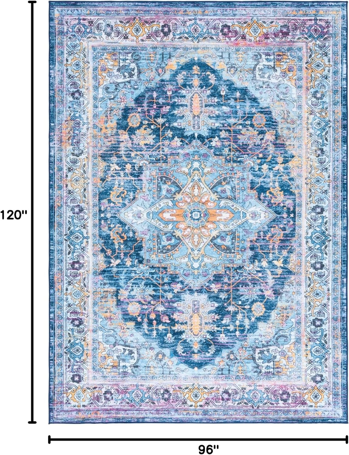 image:imageSAFAVIEH Washable Rug Orlando Collection 8 x 10 Light Blue amp Navy NonShedding amp Easy to Clean Ideal for Living Room Bedroom Dining Space ORL756KLight BlueNavy