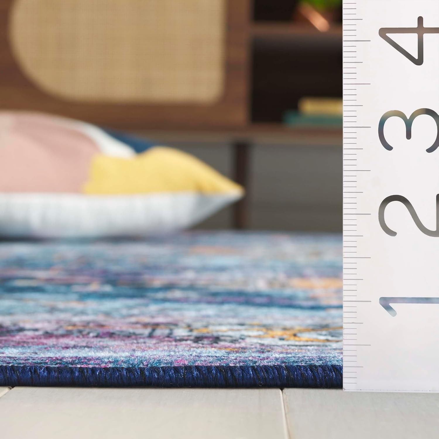 image:imageSAFAVIEH Washable Rug Orlando Collection 8 x 10 Light Blue amp Navy NonShedding amp Easy to Clean Ideal for Living Room Bedroom Dining Space ORL756KLight BlueNavy