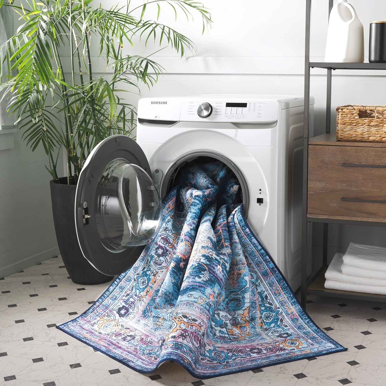 image:imageSAFAVIEH Washable Rug Orlando Collection 8 x 10 Light Blue amp Navy NonShedding amp Easy to Clean Ideal for Living Room Bedroom Dining Space ORL756KLight BlueNavy