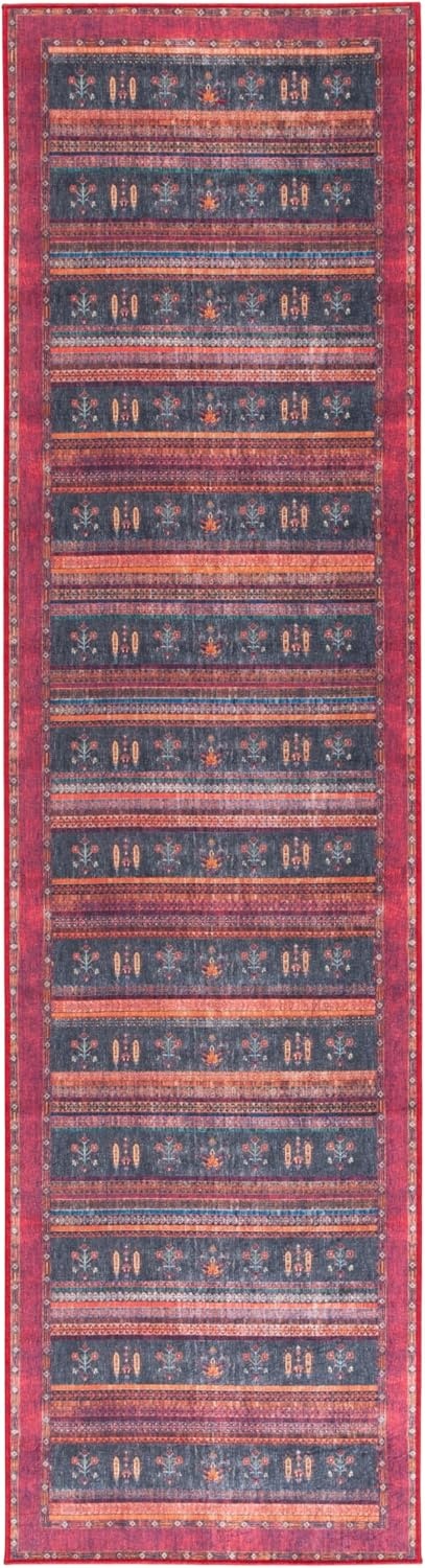 image:imageSAFAVIEH Washable Rug Orlando Collection 8 x 10 Rust amp Blue NonShedding amp Easy to Clean Ideal for Living Room Bedroom Dining Space ORL750PRustBlue