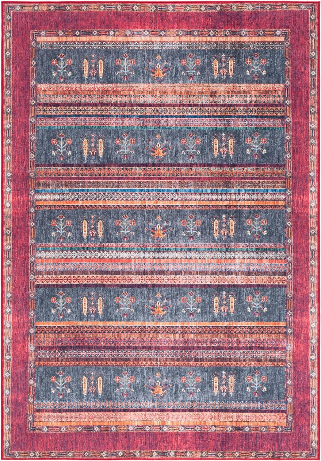 image:imageSAFAVIEH Washable Rug Orlando Collection 8 x 10 Rust amp Blue NonShedding amp Easy to Clean Ideal for Living Room Bedroom Dining Space ORL750PRustBlue