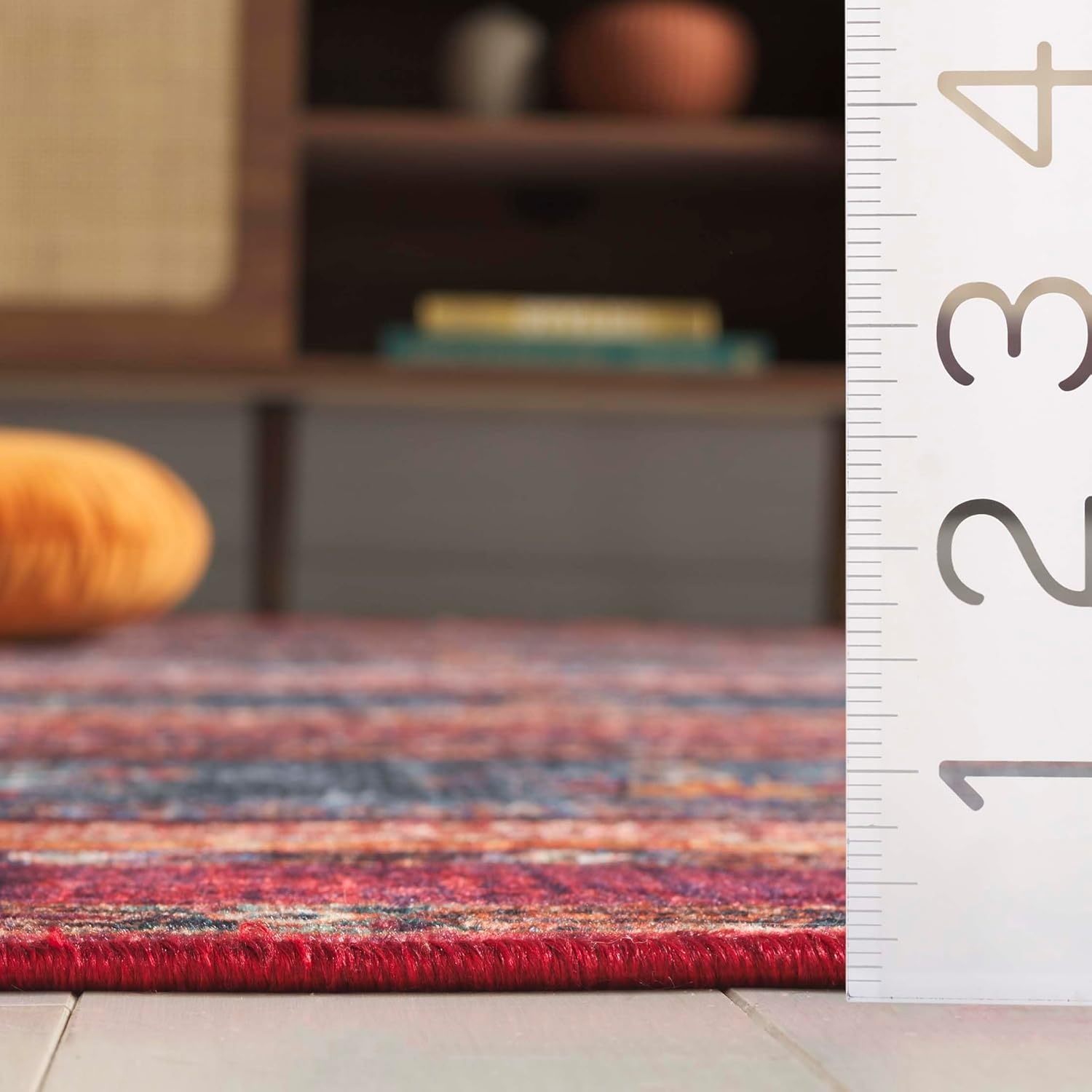 image:imageSAFAVIEH Washable Rug Orlando Collection 8 x 10 Rust amp Blue NonShedding amp Easy to Clean Ideal for Living Room Bedroom Dining Space ORL750PRustBlue