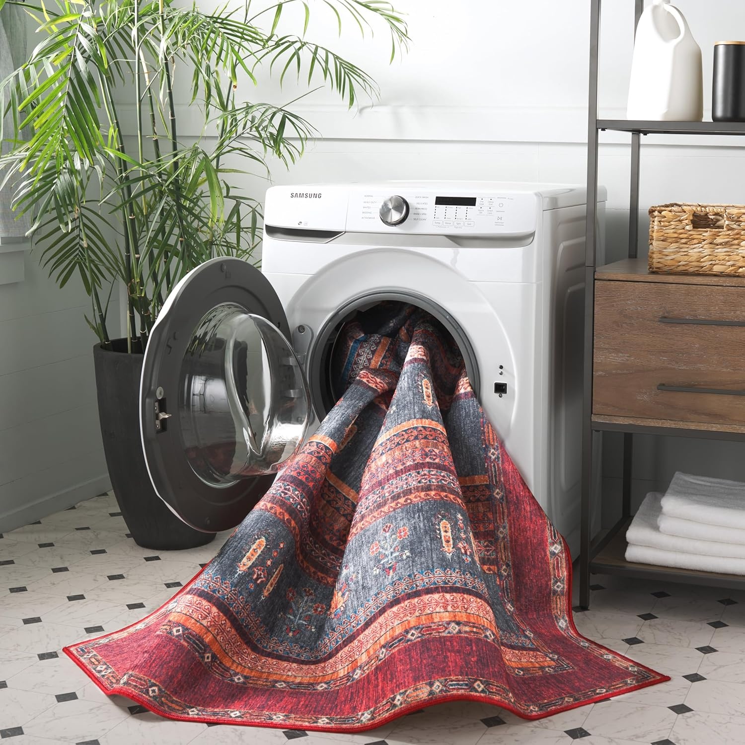 image:imageSAFAVIEH Washable Rug Orlando Collection 8 x 10 Rust amp Blue NonShedding amp Easy to Clean Ideal for Living Room Bedroom Dining Space ORL750PRustBlue