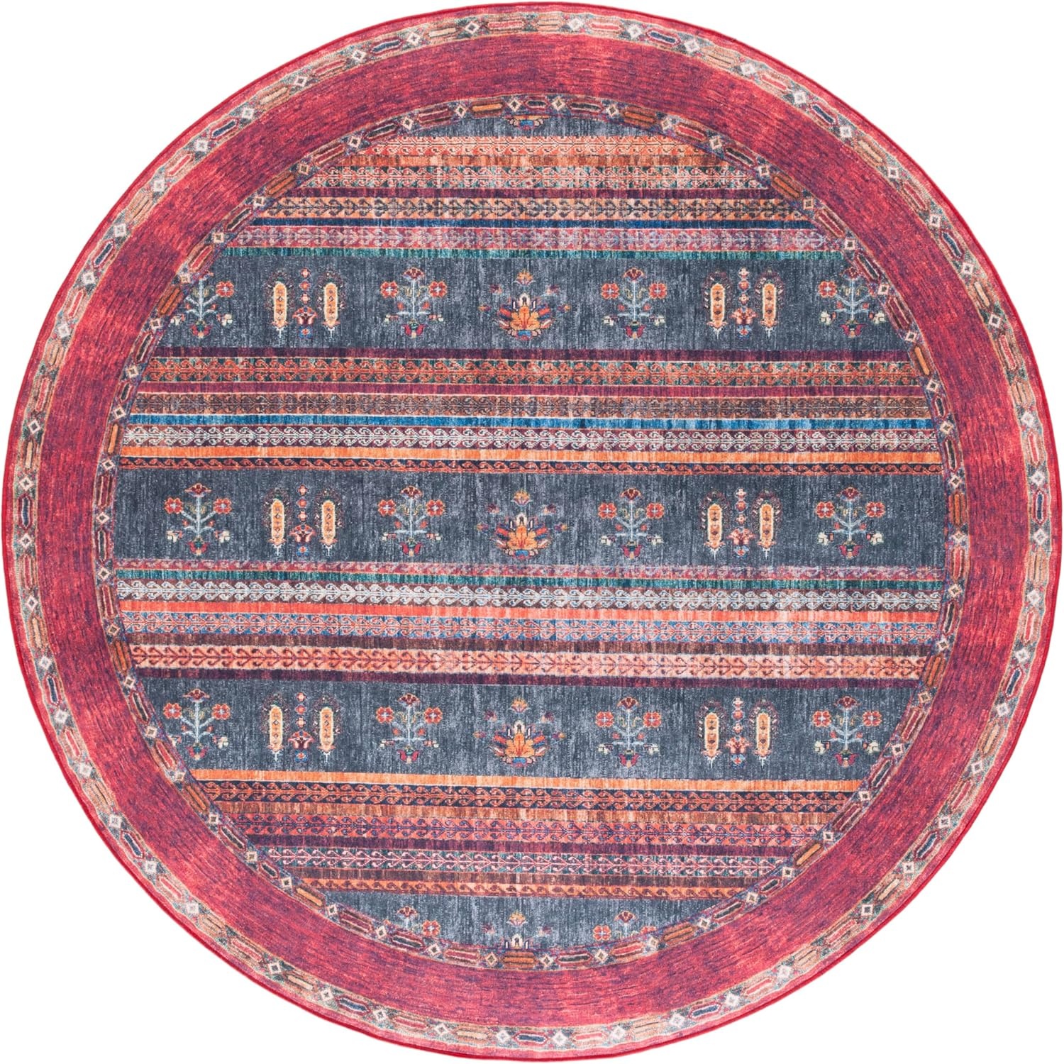 image:imageSAFAVIEH Washable Rug Orlando Collection 8 x 10 Rust amp Blue NonShedding amp Easy to Clean Ideal for Living Room Bedroom Dining Space ORL750PRustBlue