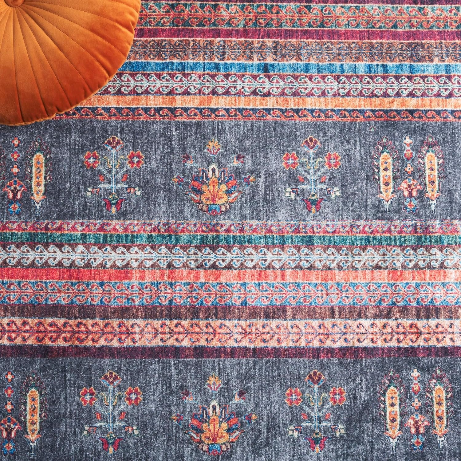 image:imageSAFAVIEH Washable Rug Orlando Collection 8 x 10 Rust amp Blue NonShedding amp Easy to Clean Ideal for Living Room Bedroom Dining Space ORL750PRustBlue