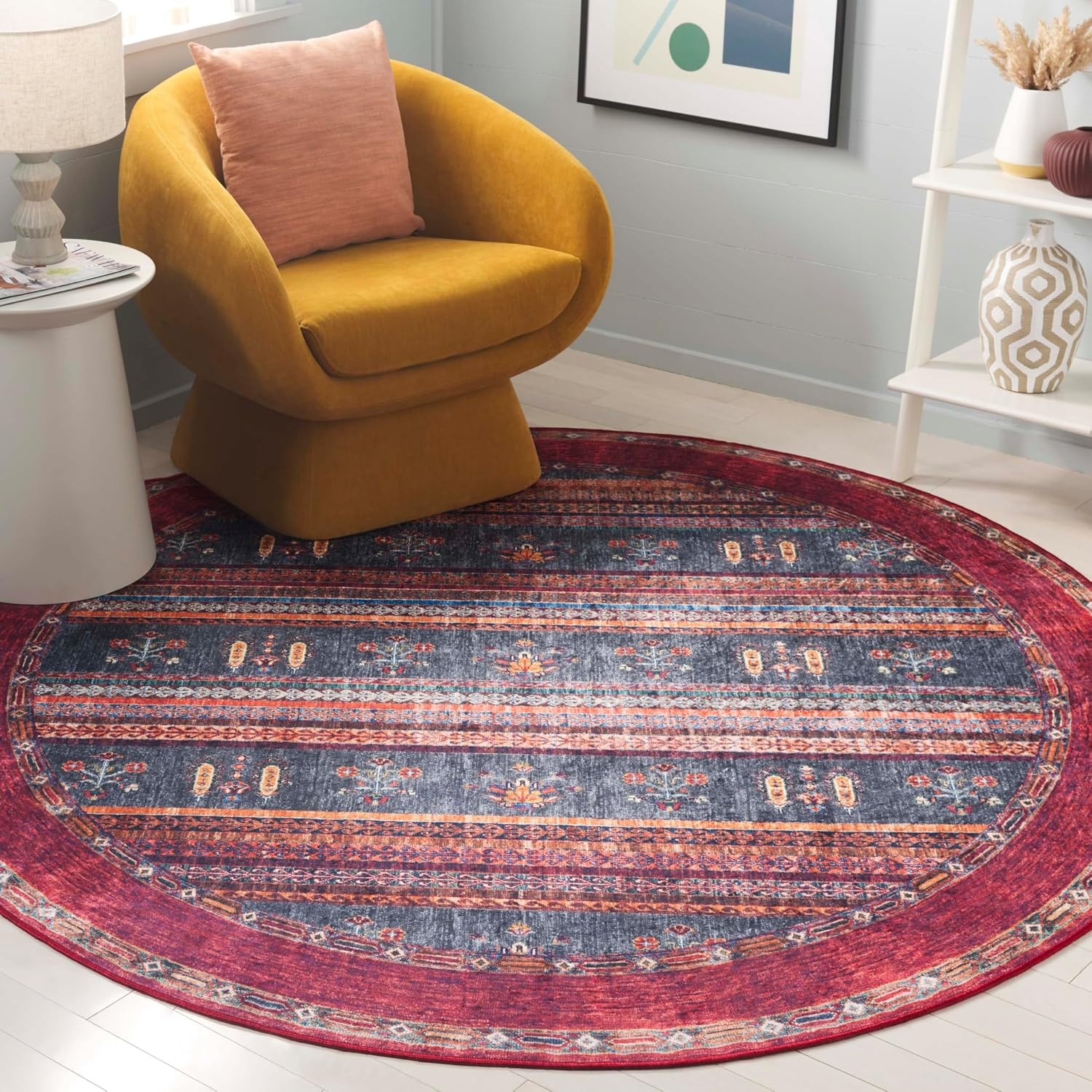 image:imageSAFAVIEH Washable Rug Orlando Collection 8 x 10 Rust amp Blue NonShedding amp Easy to Clean Ideal for Living Room Bedroom Dining Space ORL750PRustBlue