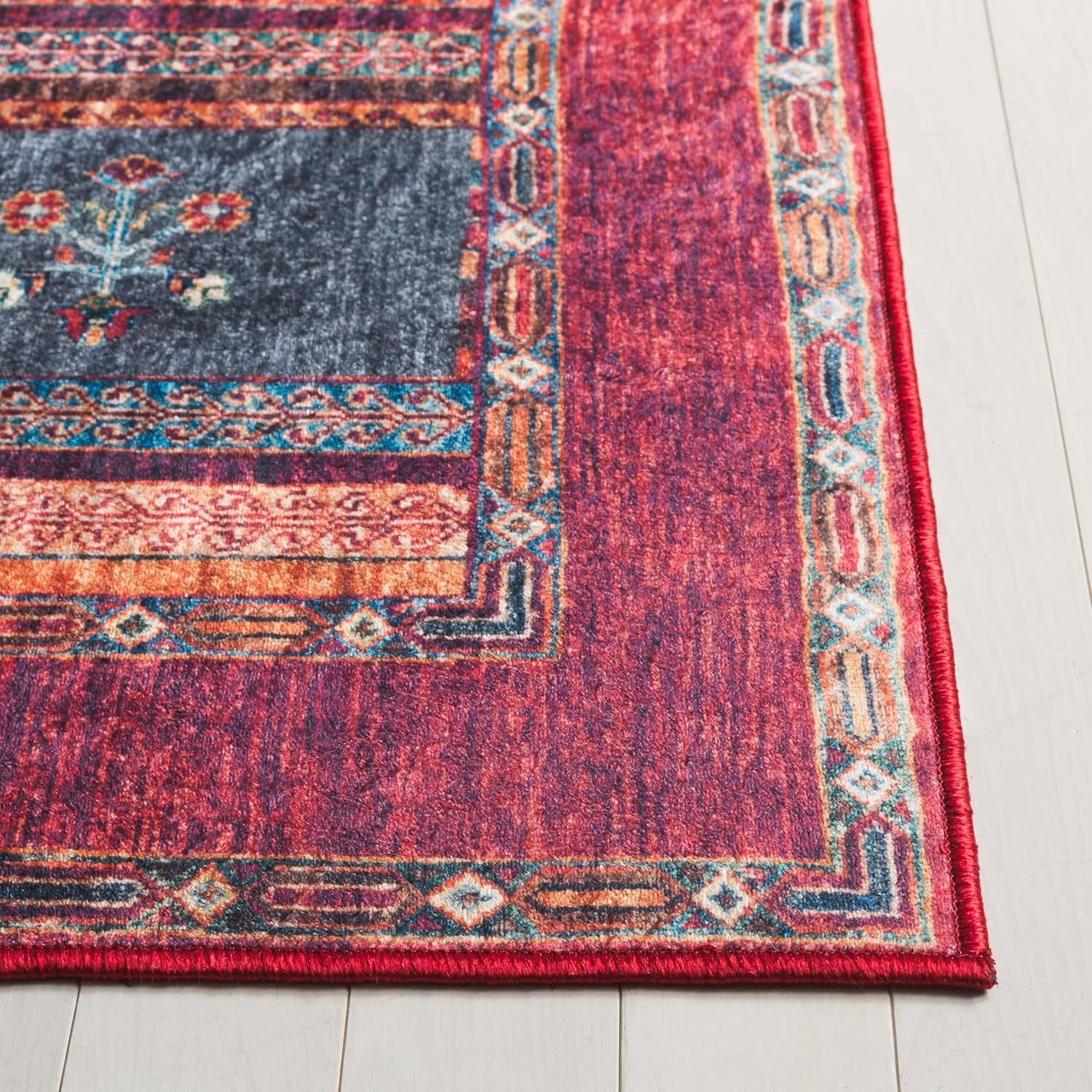 image:imageSAFAVIEH Washable Rug Orlando Collection 8 x 10 Rust amp Blue NonShedding amp Easy to Clean Ideal for Living Room Bedroom Dining Space ORL750PRustBlue