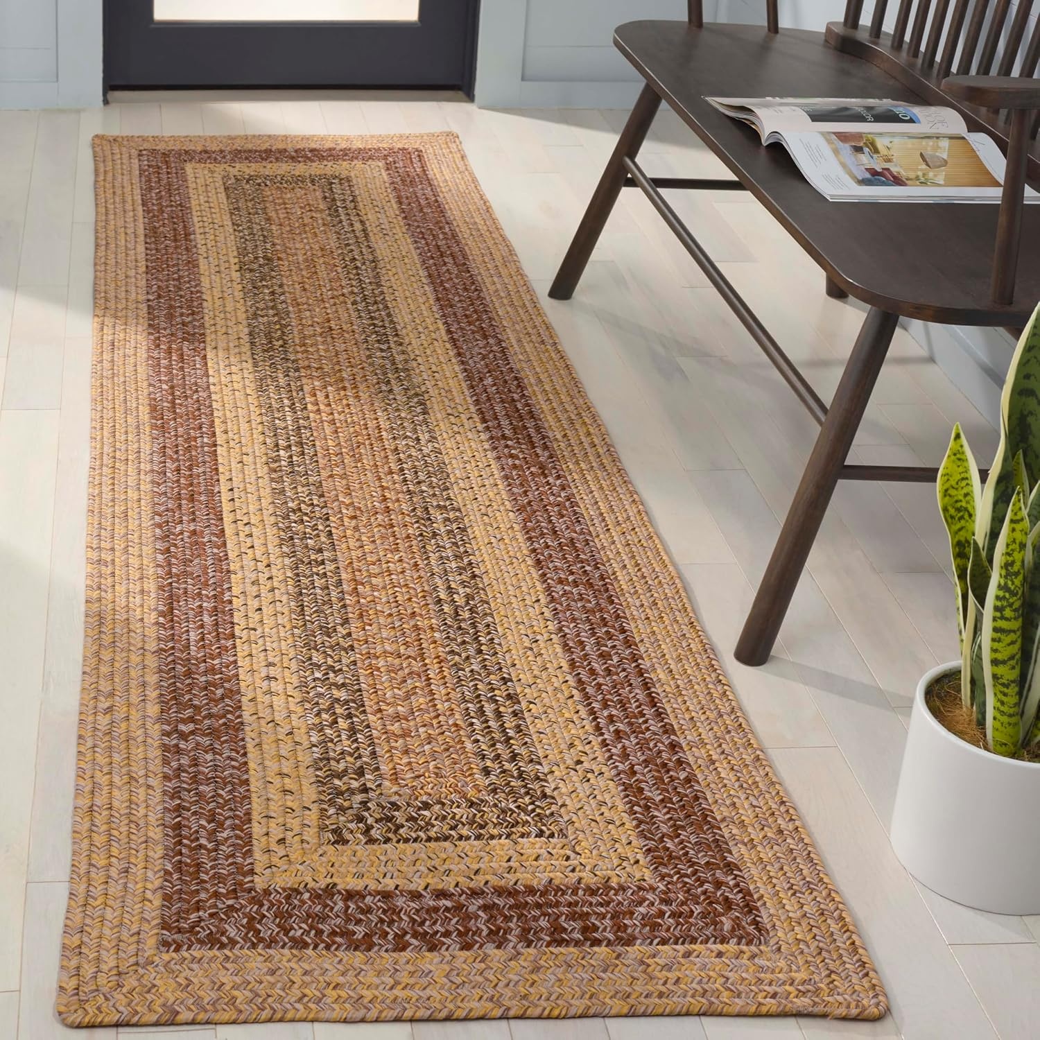 image:imageSAFAVIEH Washable Rug Outdoor Braided Collection 6 x 9 Oval Brown amp Light Brown Handmade amp Reversible NonShedding amp Easy to Clean Ideal for Patio Backyard Mudroom BRD318SBeigeBrown