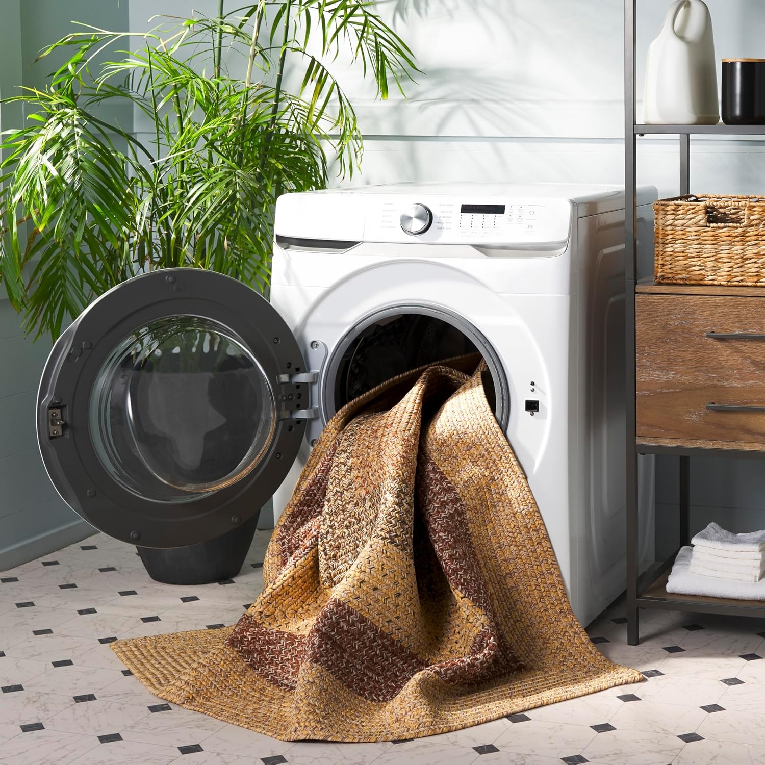 image:imageSAFAVIEH Washable Rug Outdoor Braided Collection 6 x 9 Oval Brown amp Light Brown Handmade amp Reversible NonShedding amp Easy to Clean Ideal for Patio Backyard Mudroom BRD318SBeigeBrown