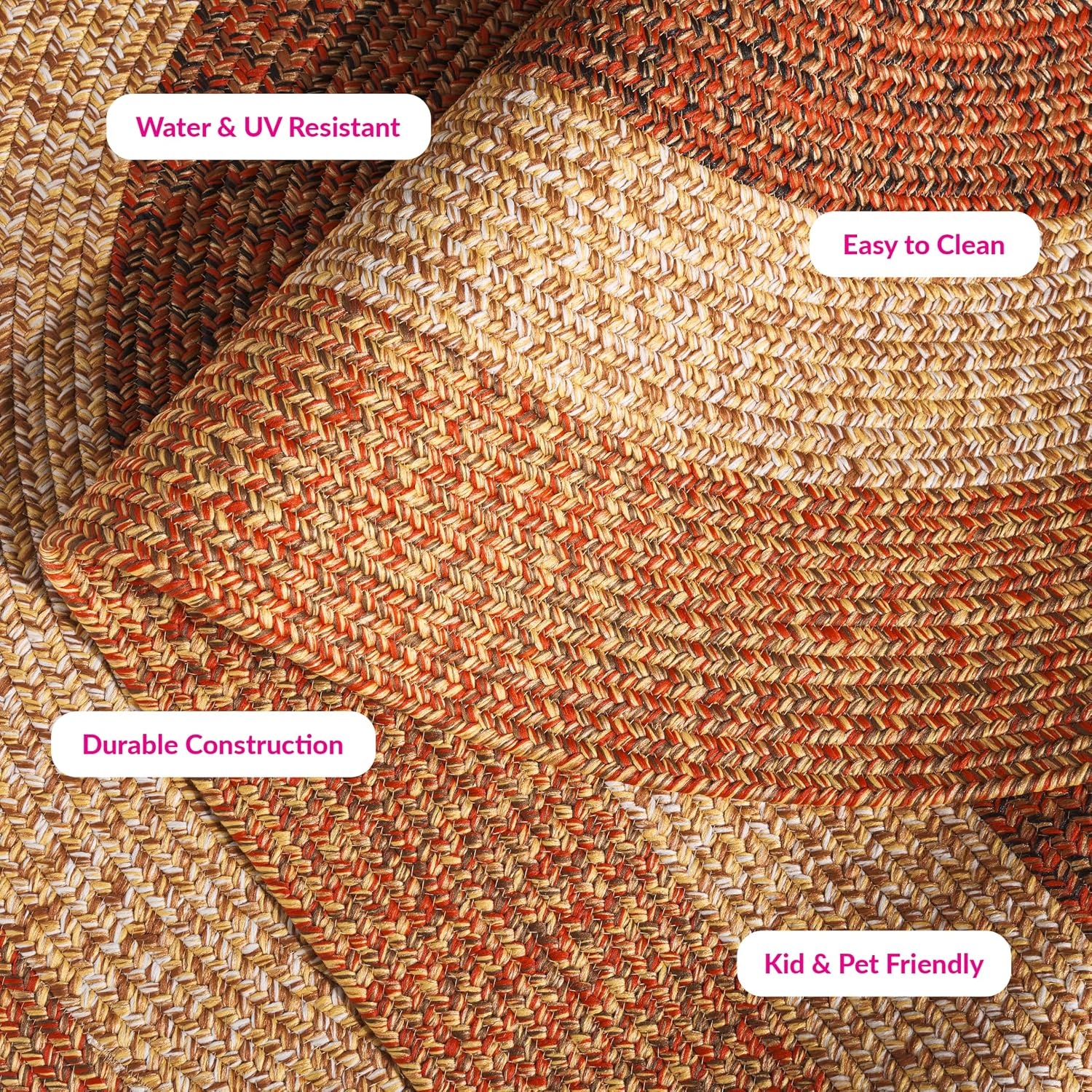 image:imageSAFAVIEH Washable Rug Outdoor Braided Collection 6 x 9 Oval Brown amp Light Brown Handmade amp Reversible NonShedding amp Easy to Clean Ideal for Patio Backyard Mudroom BRD318SRustRed