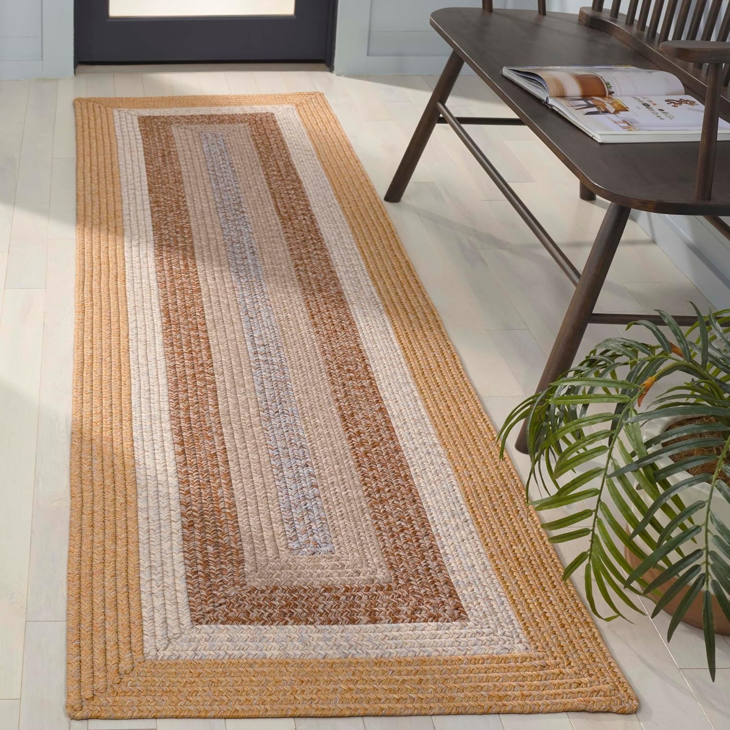 image:imageSAFAVIEH Washable Rug Outdoor Braided Collection 6 x 9 Oval Brown amp Light Brown Handmade amp Reversible NonShedding amp Easy to Clean Ideal for Patio Backyard Mudroom BRD318SBrownLight Brown