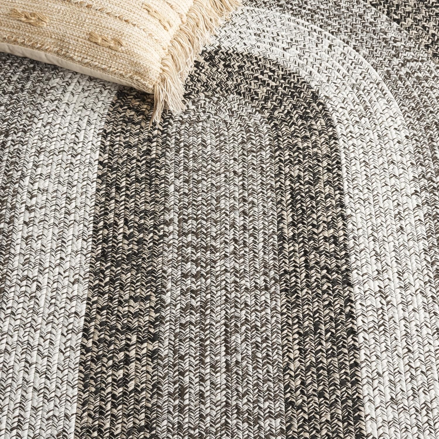 image:imageSAFAVIEH Washable Rug Outdoor Braided Collection 6 x 9 Oval Brown amp Light Brown Handmade amp Reversible NonShedding amp Easy to Clean Ideal for Patio Backyard Mudroom BRD318SIvoryBlack