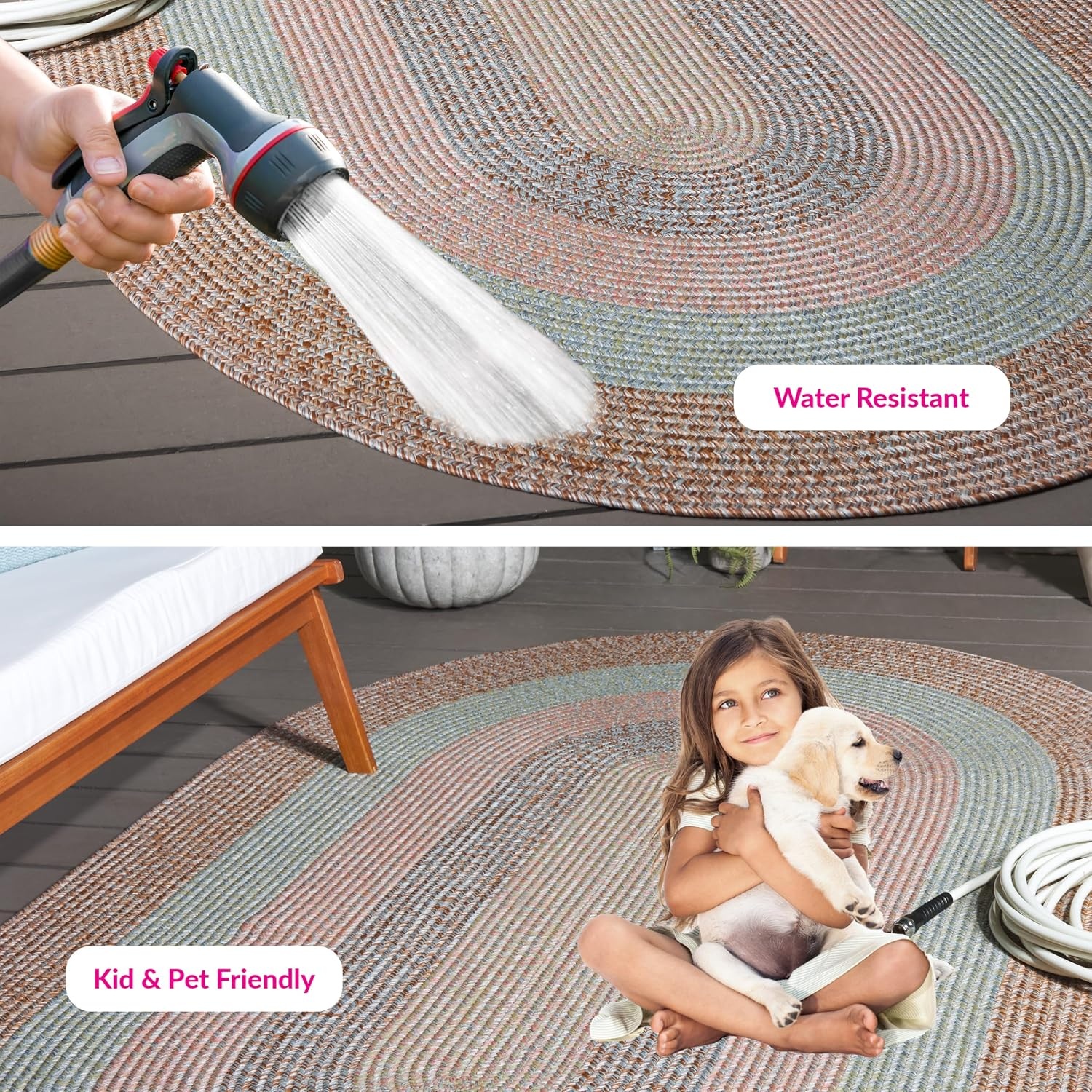 image:imageSAFAVIEH Washable Rug Outdoor Braided Collection 6 x 9 Oval Brown amp Light Brown Handmade amp Reversible NonShedding amp Easy to Clean Ideal for Patio Backyard Mudroom BRD318SBrownGrey Pink