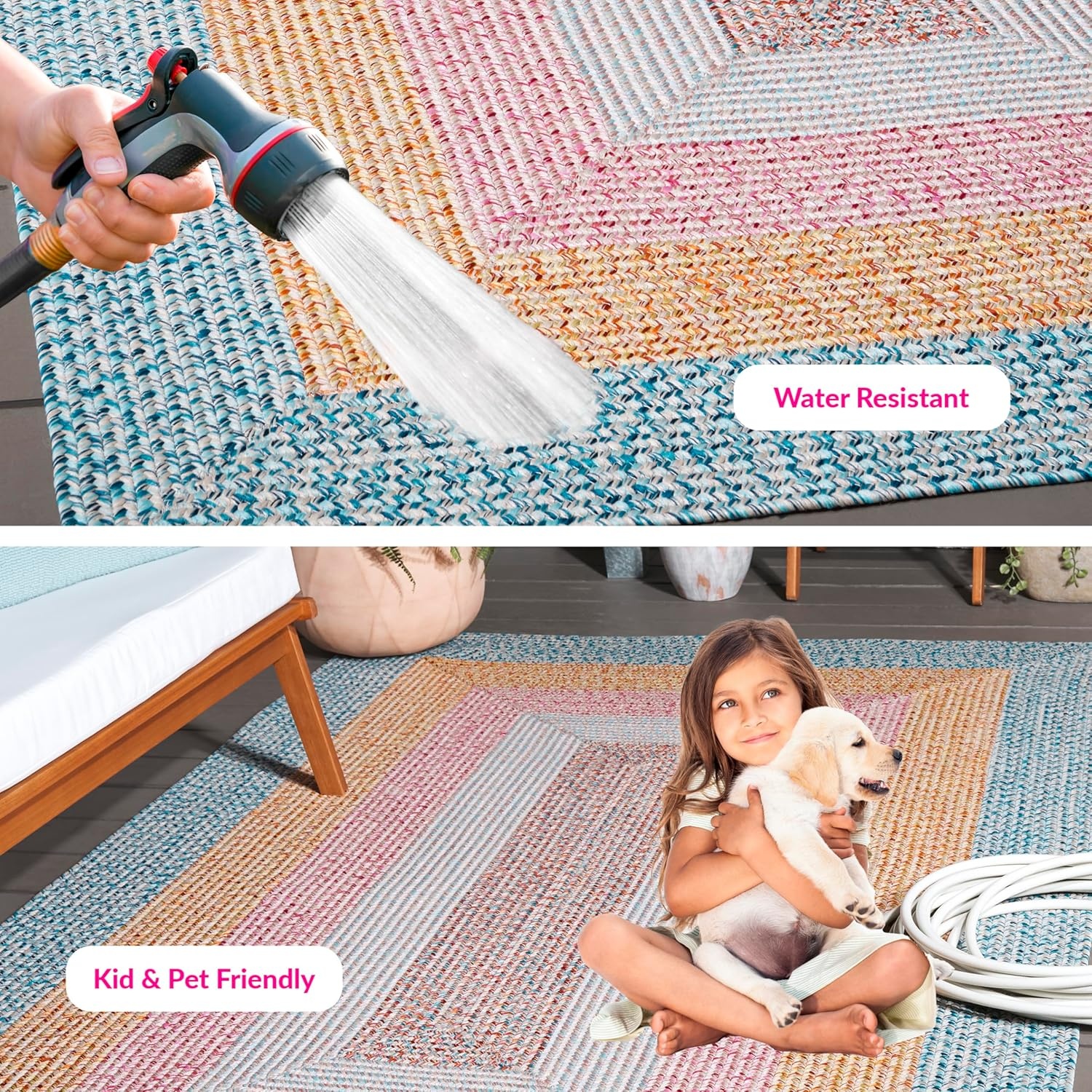 image:imageSAFAVIEH Washable Rug Outdoor Braided Collection 6 x 9 Oval Brown amp Light Brown Handmade amp Reversible NonShedding amp Easy to Clean Ideal for Patio Backyard Mudroom BRD318SAquaPink