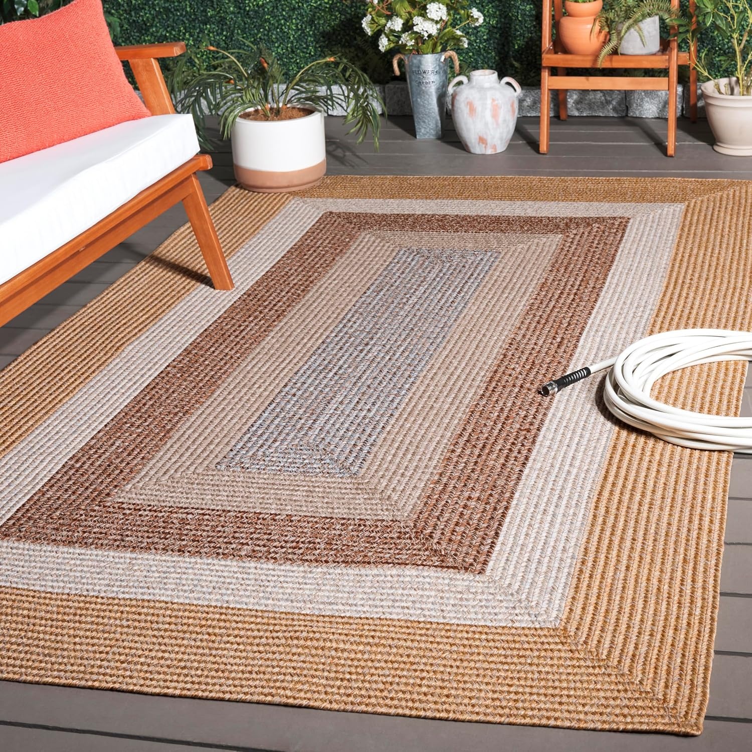image:imageSAFAVIEH Washable Rug Outdoor Braided Collection 6 x 9 Oval Brown amp Light Brown Handmade amp Reversible NonShedding amp Easy to Clean Ideal for Patio Backyard Mudroom BRD318SBrownLight Brown