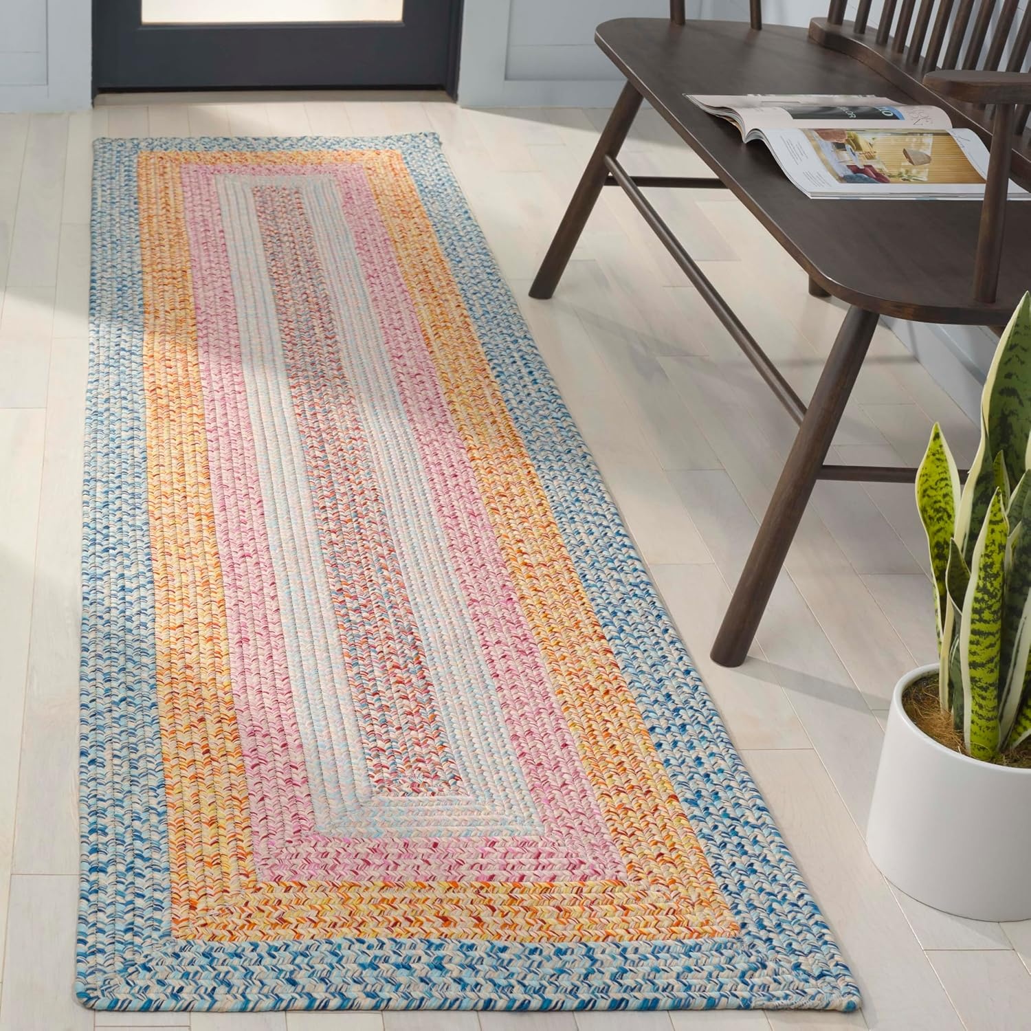 image:imageSAFAVIEH Washable Rug Outdoor Braided Collection 6 x 9 Oval Brown amp Light Brown Handmade amp Reversible NonShedding amp Easy to Clean Ideal for Patio Backyard Mudroom BRD318SAquaPink