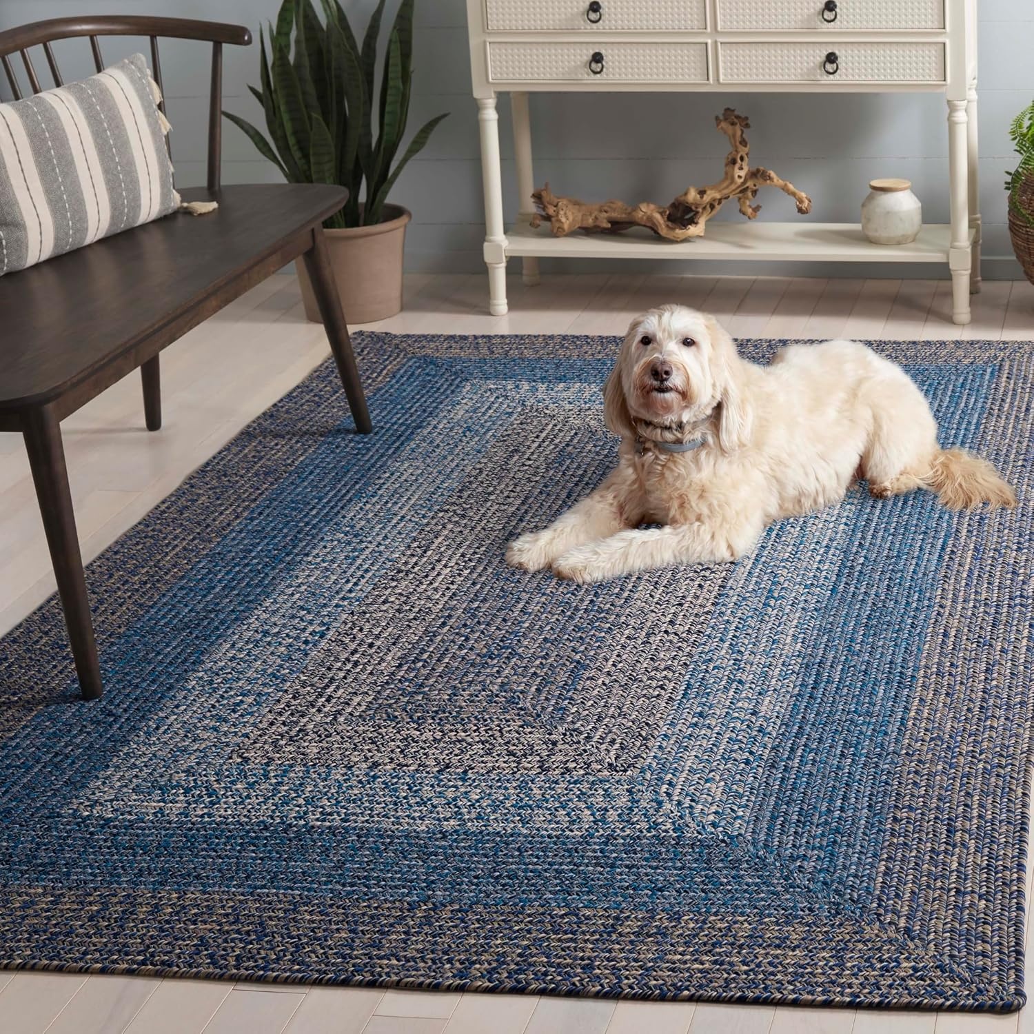 image:imageSAFAVIEH Washable Rug Outdoor Braided Collection 6 x 9 Oval Brown amp Light Brown Handmade amp Reversible NonShedding amp Easy to Clean Ideal for Patio Backyard Mudroom BRD318SNavyBlue