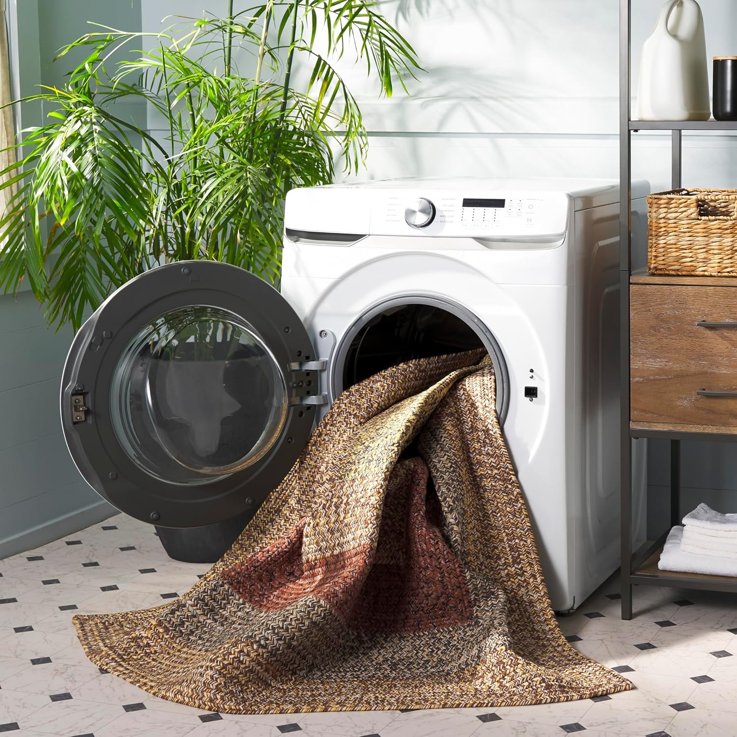 image:imageSAFAVIEH Washable Rug Outdoor Braided Collection 6 x 9 Oval Brown amp Light Brown Handmade amp Reversible NonShedding amp Easy to Clean Ideal for Patio Backyard Mudroom BRD318SBrownGold