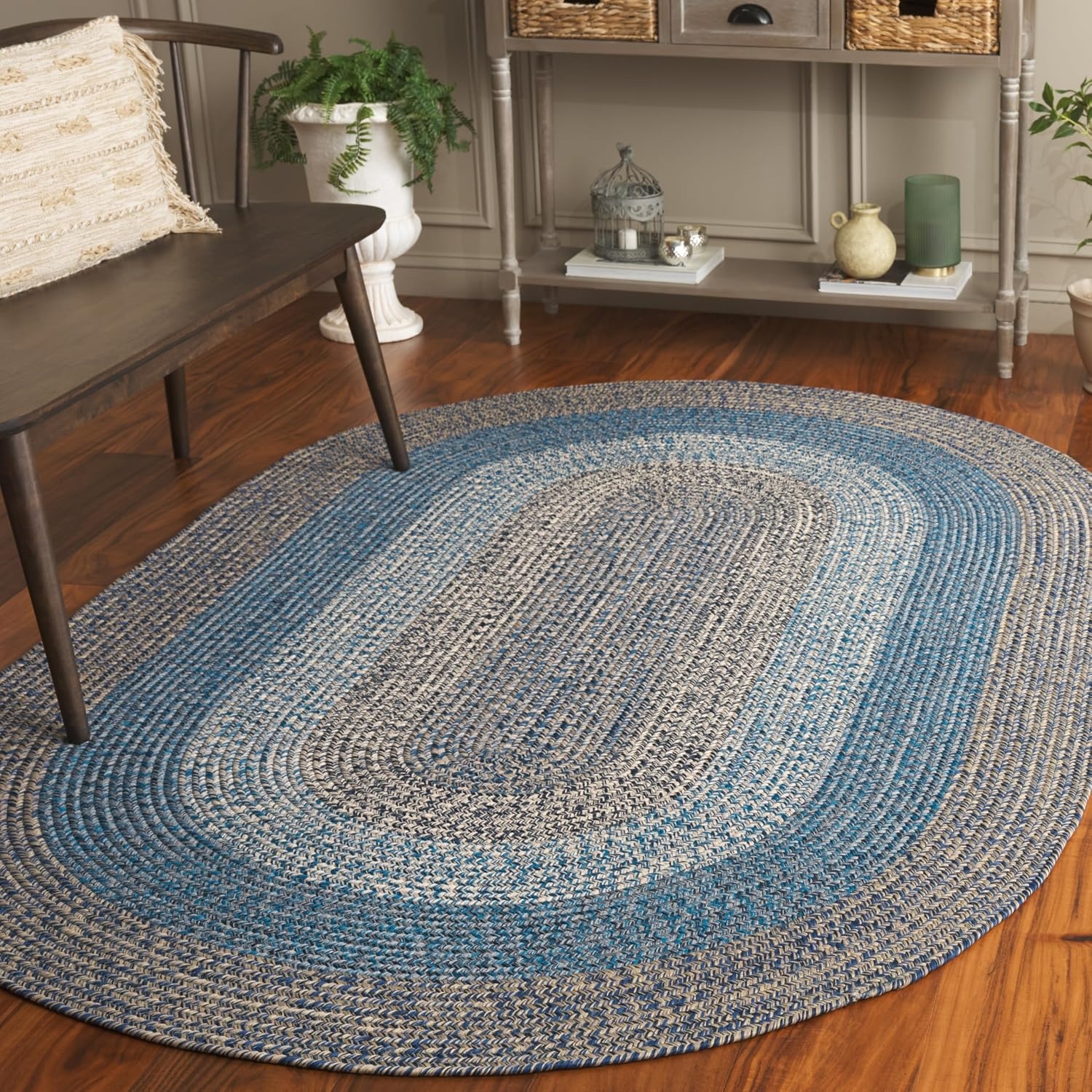 image:imageSAFAVIEH Washable Rug Outdoor Braided Collection 6 x 9 Oval Brown amp Light Brown Handmade amp Reversible NonShedding amp Easy to Clean Ideal for Patio Backyard Mudroom BRD318SNavyBlue